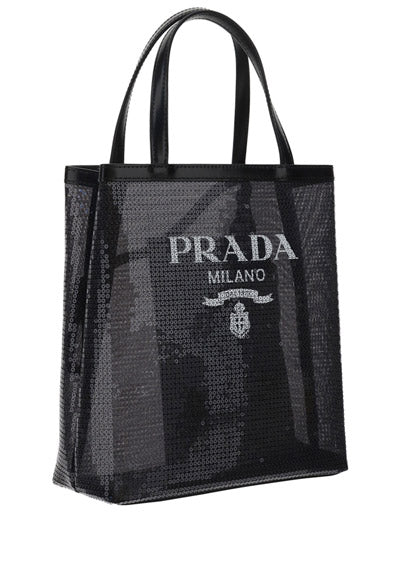 Small Sequined Mesh Tote Bag - Black