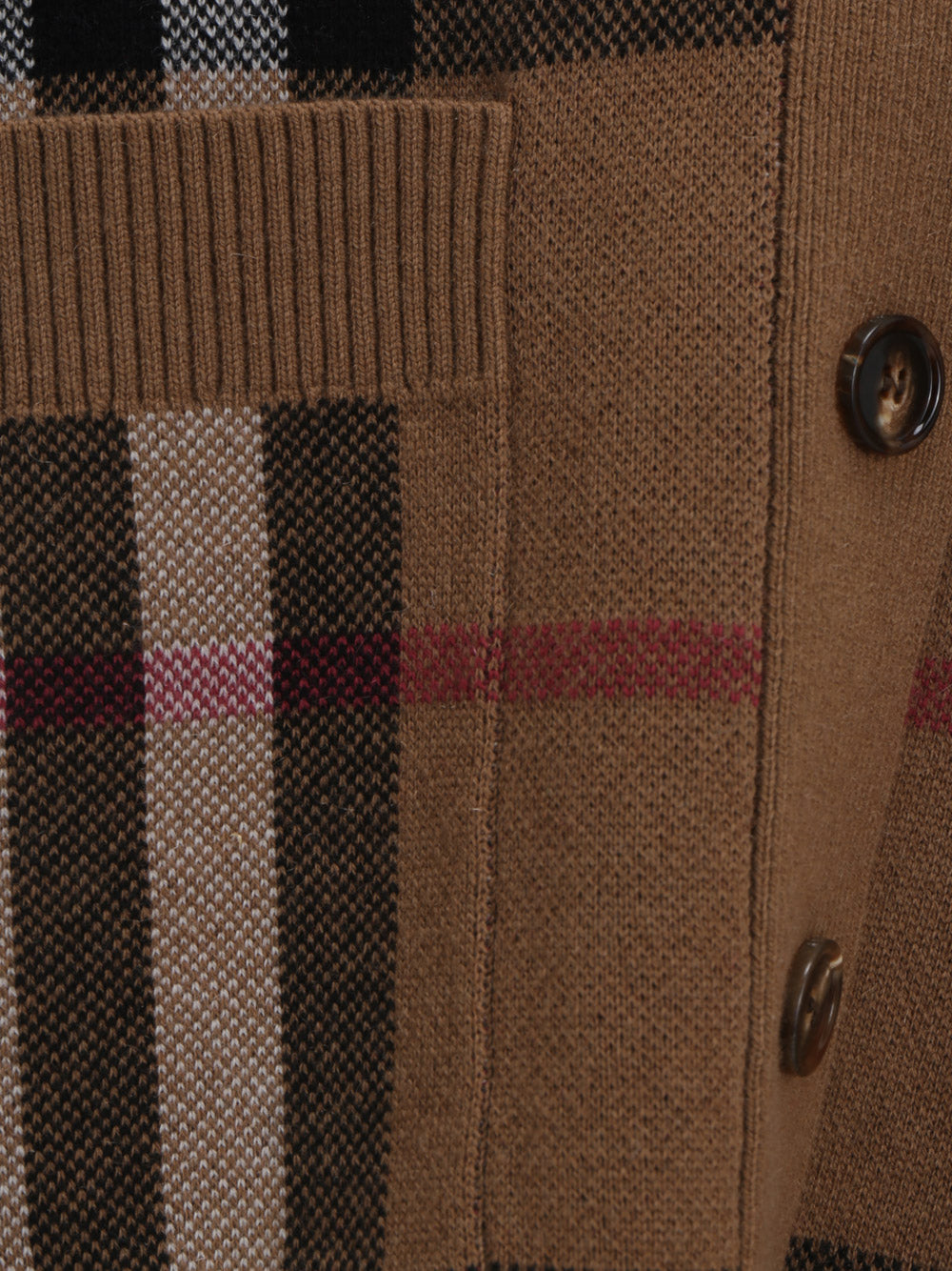 Check Wool Cashmere Jacquard Cardigan - Brown.