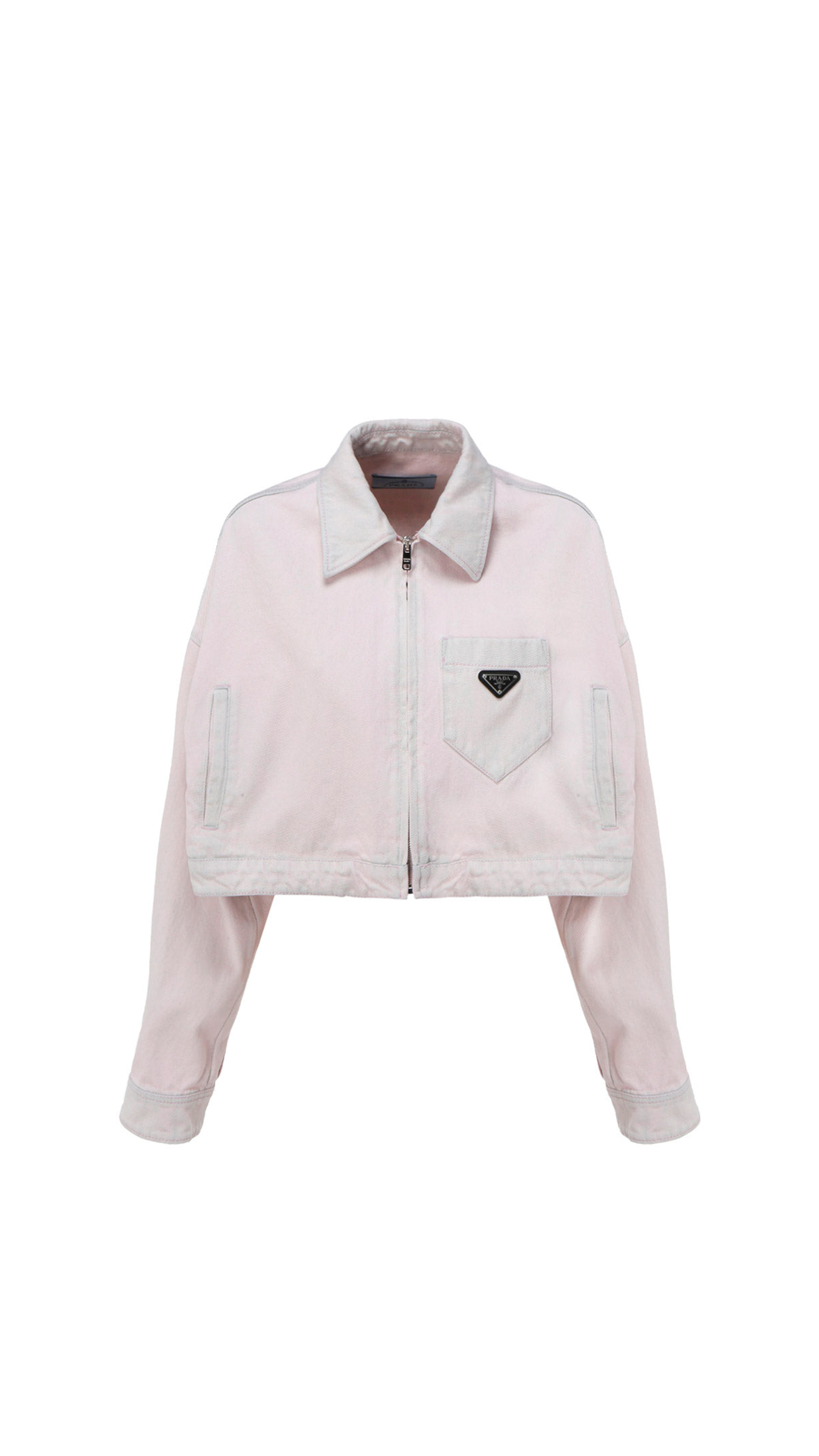 Cropped Organic Denim Jacket - Pale Pink