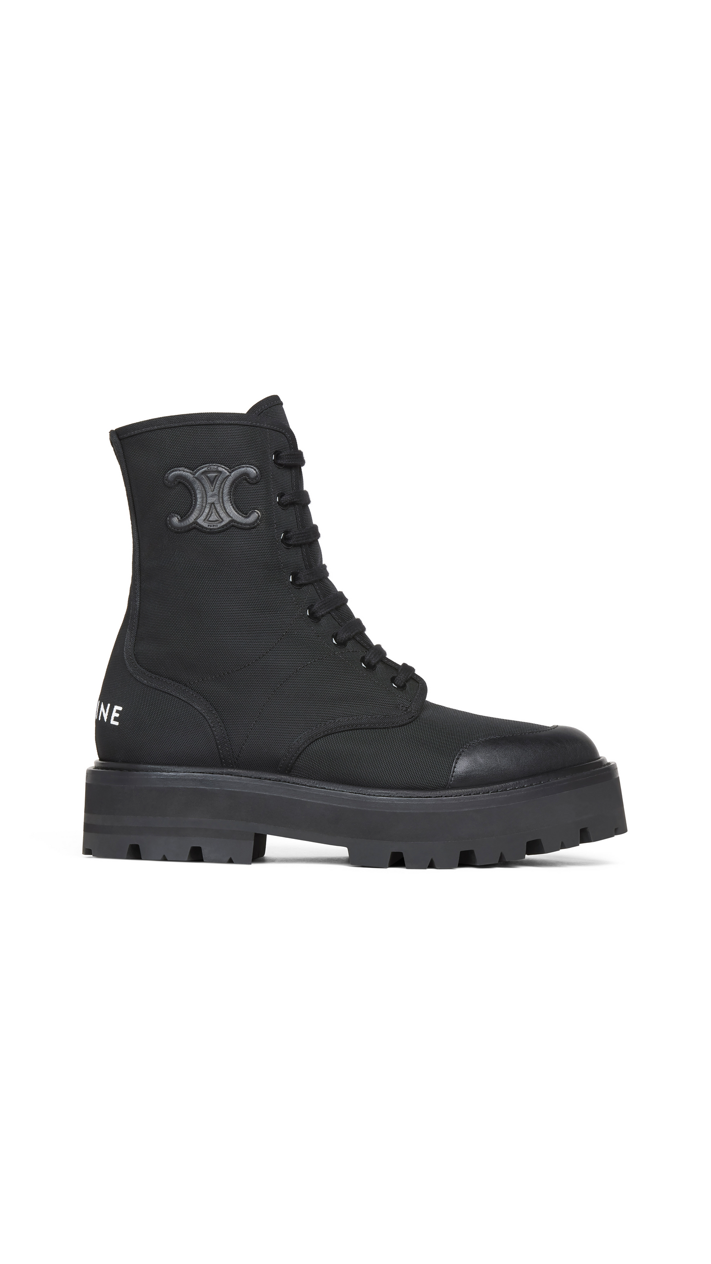Bulky Laced Up Boot In Nylon And Shiny Bull - Black