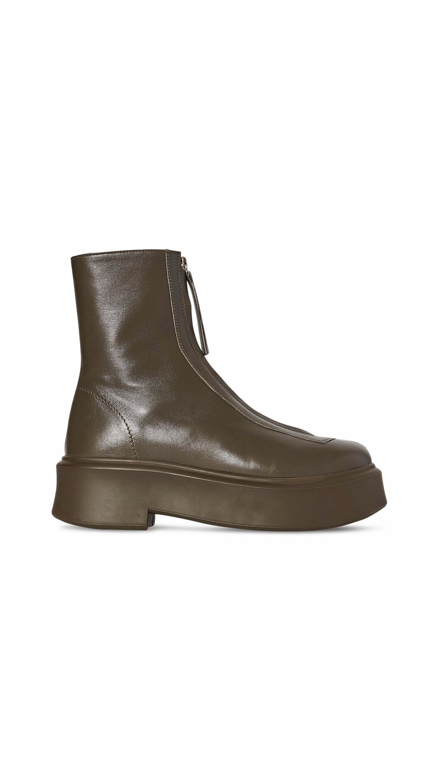 Zipped Boot I in Leather - Khaki Green