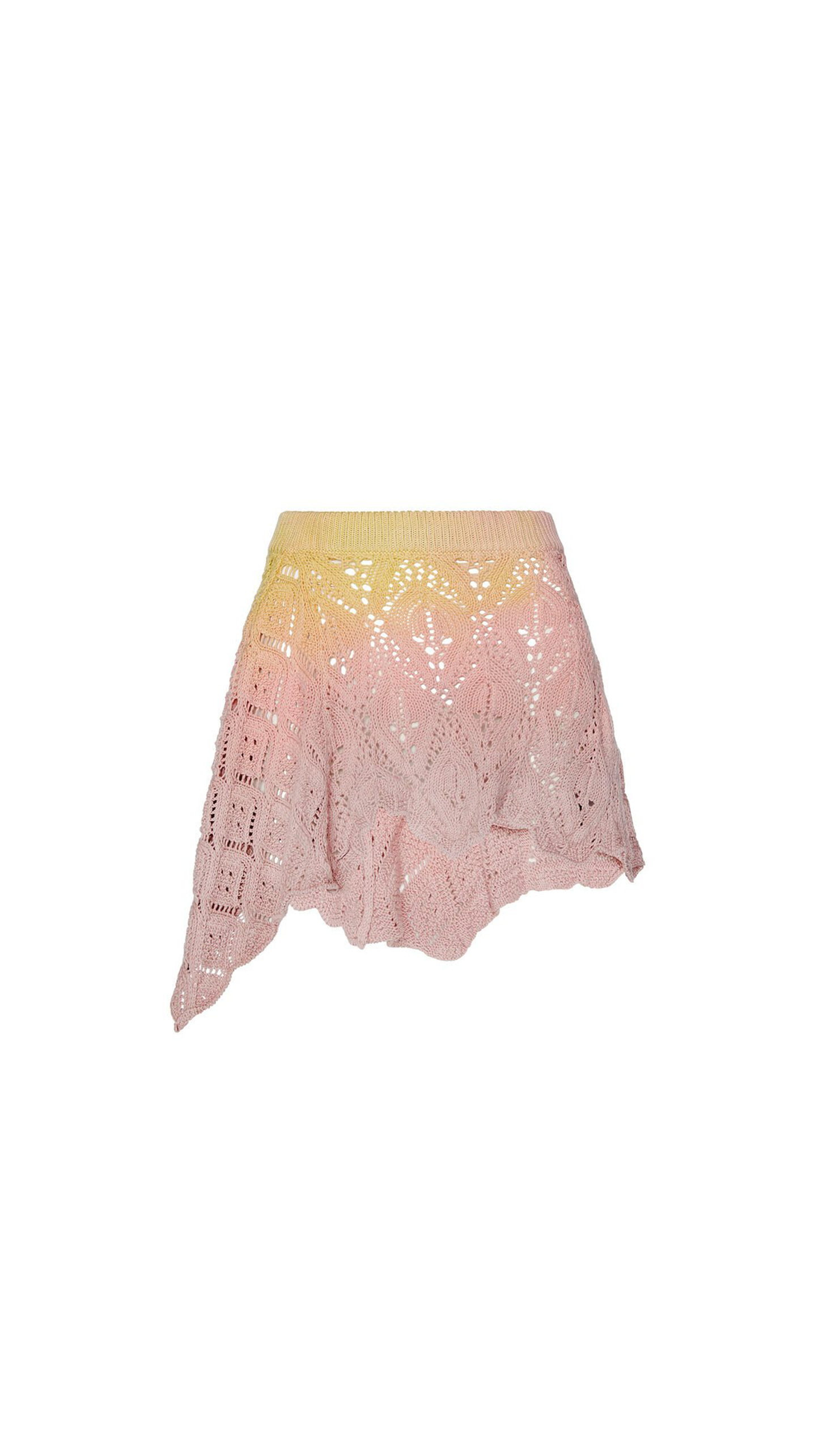 Asymmetric Mini Skirt in Tie-dye Cotton Crochet - Pink & Yellow