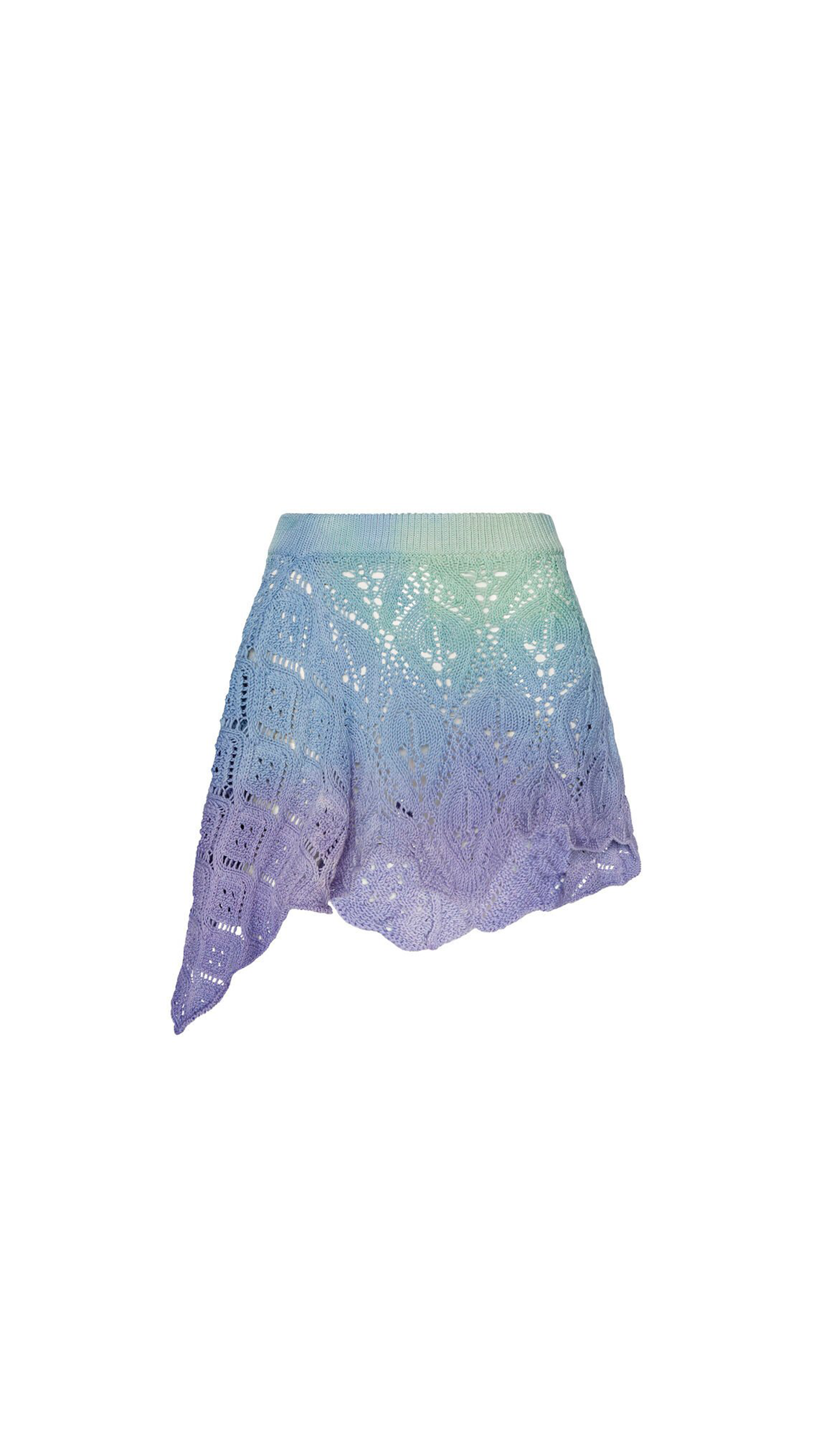 Asymmetric Mini Skirt in Tie-dye Cotton Crochet - Blue / Purple