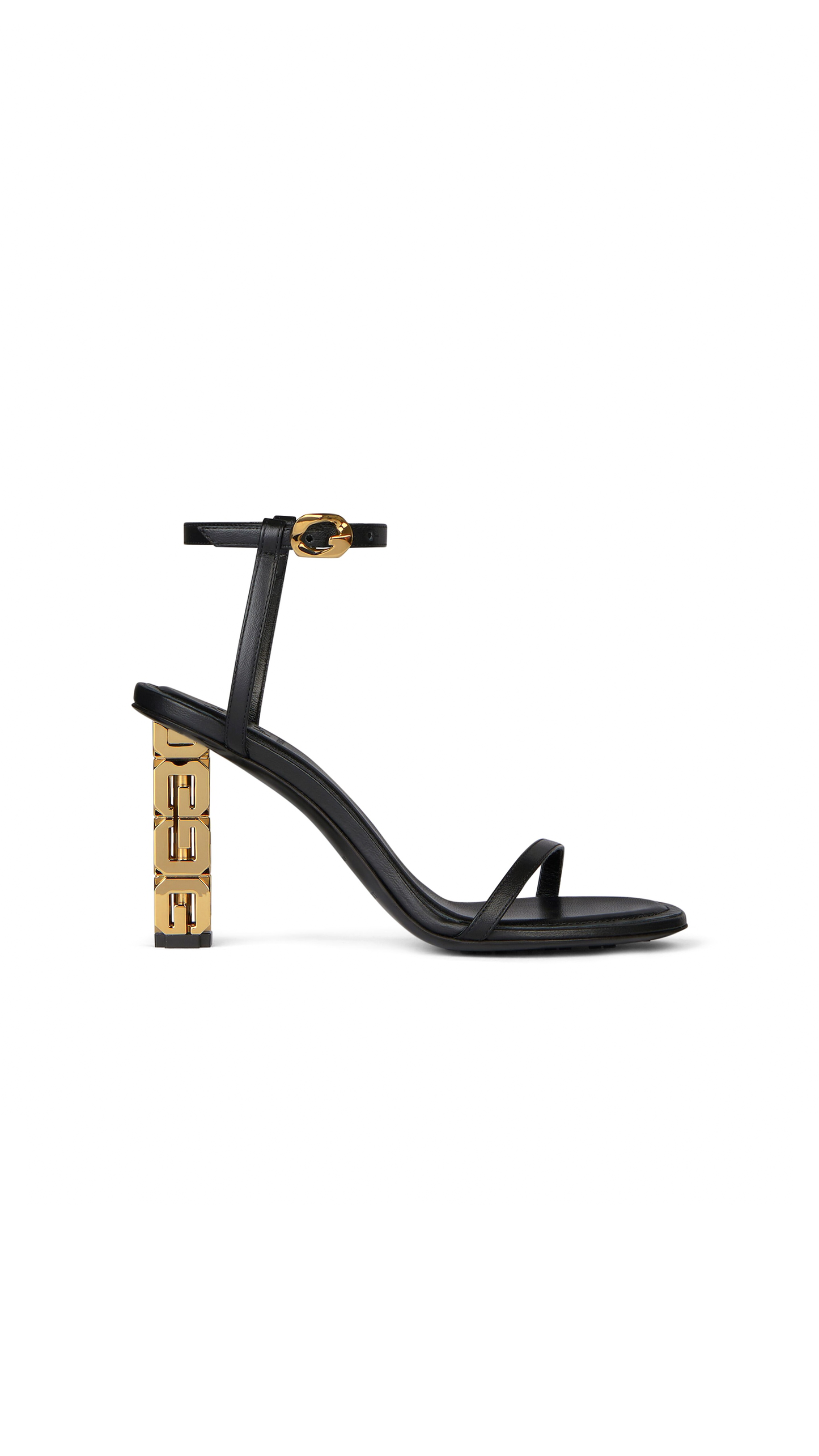 Sandals in Leather With G Cube Heel - Black