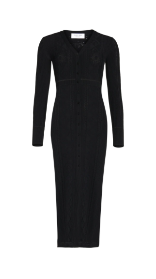 Lunar-Pointelle Knit Cardigan Dress - Black