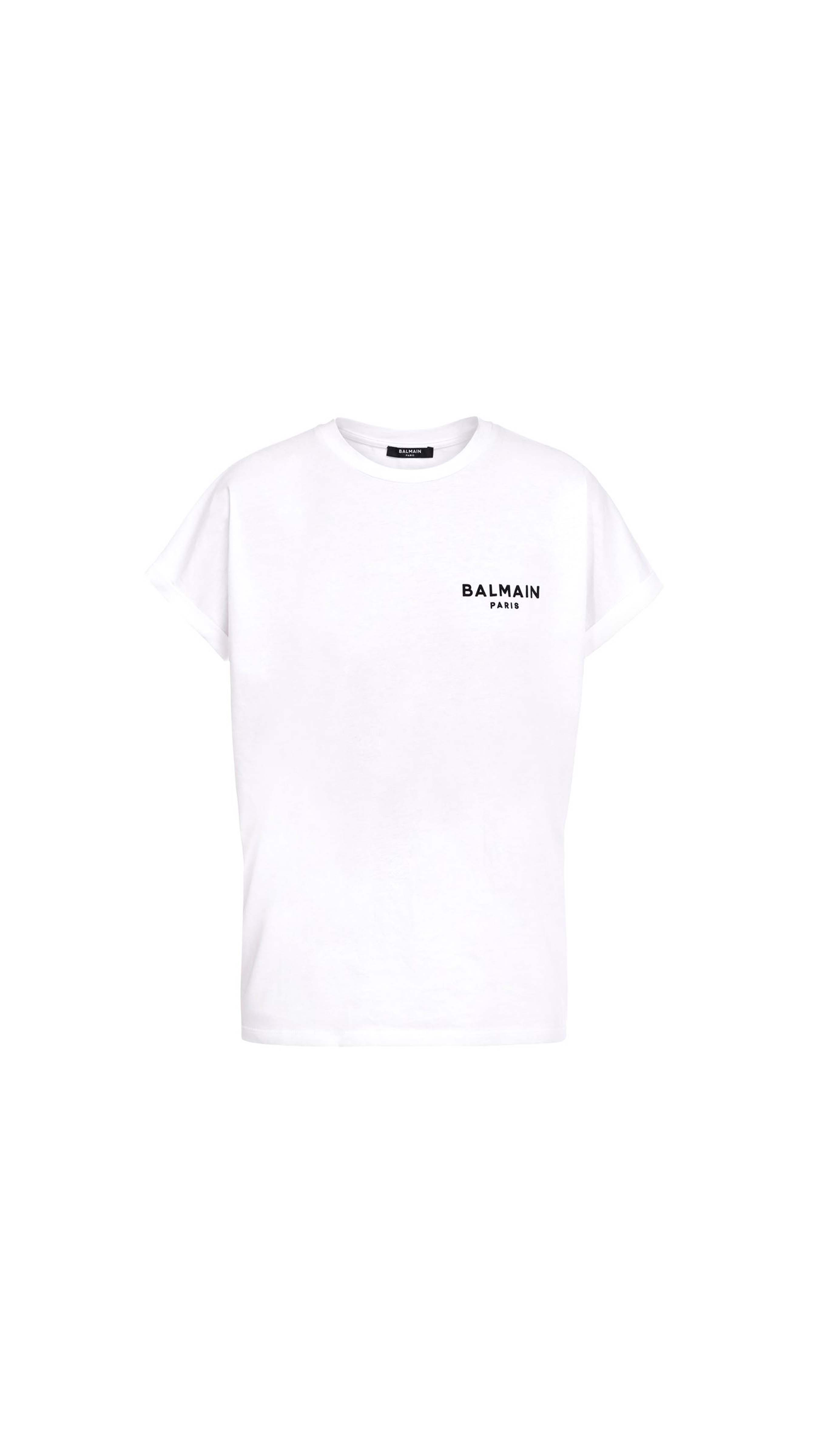 Cotton T-shirt With Flocked Balmain Logo - White