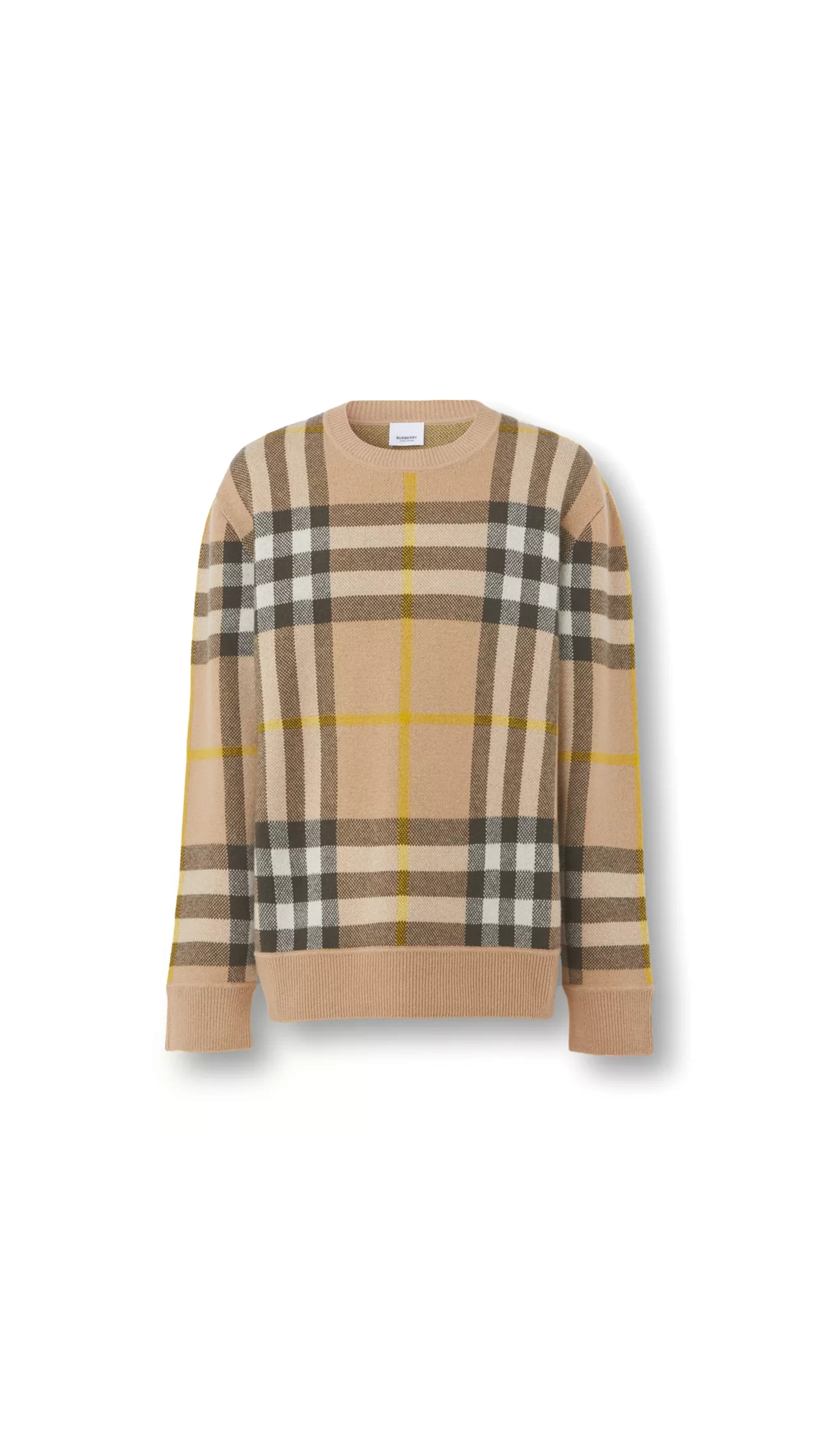 Check Cashmere Jacquard Sweater - Truffle