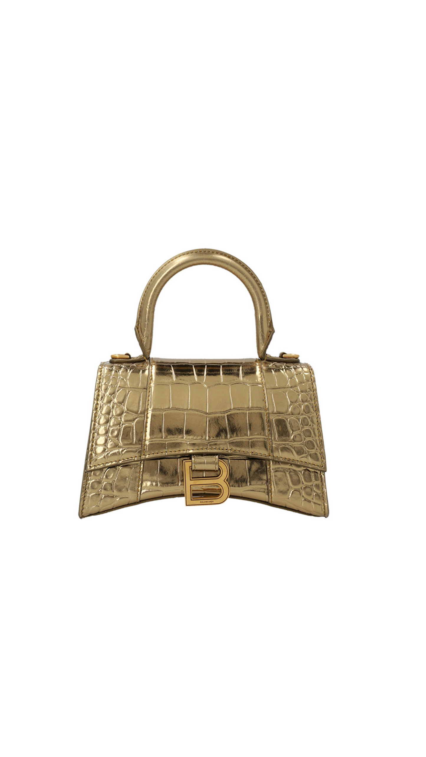 Hourglass XS Handbag in Crocodile Embossed Calfskin - Gold