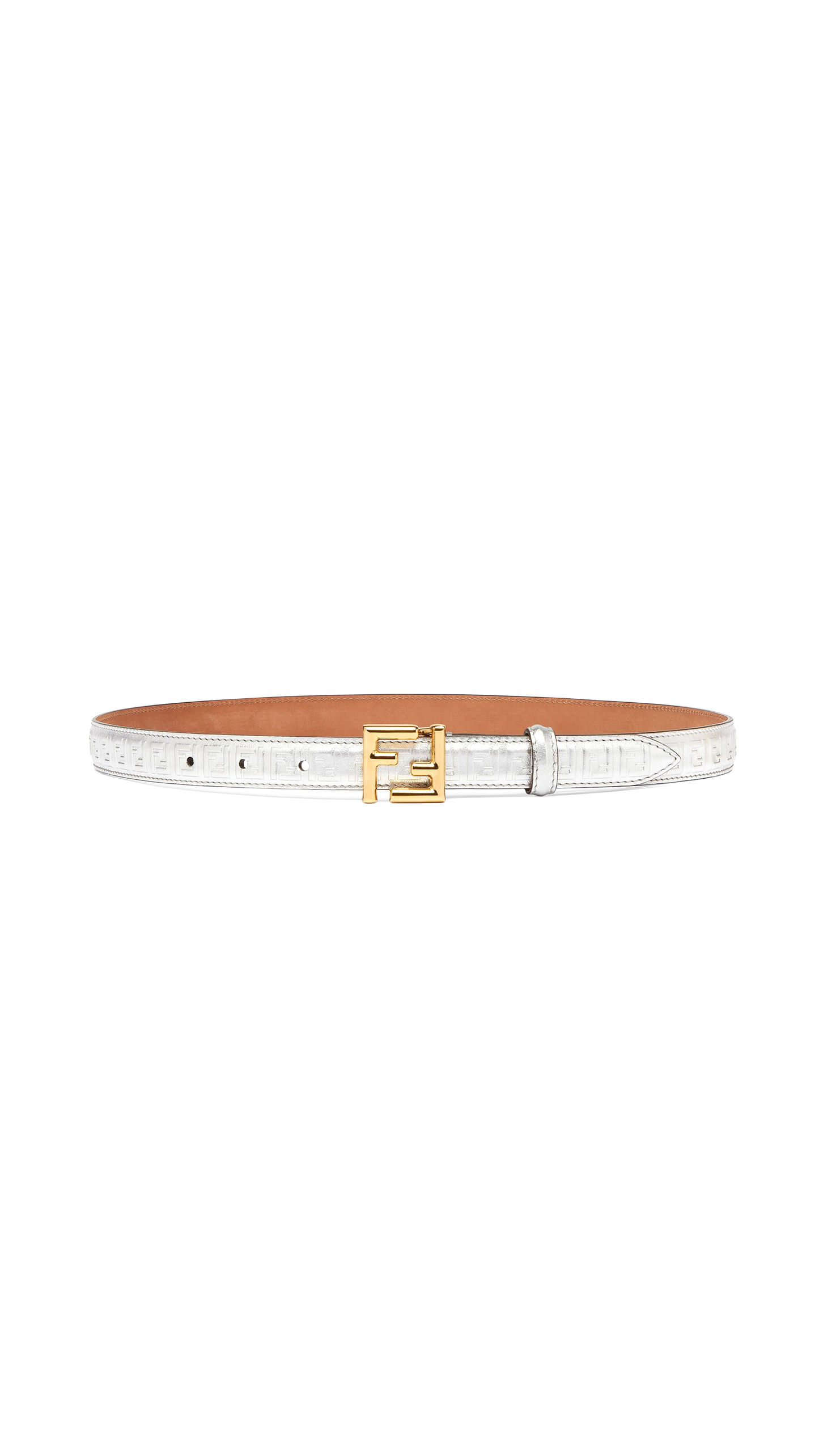 Thin Belt With Loop and FF Stud Buckle - Silver / Gold