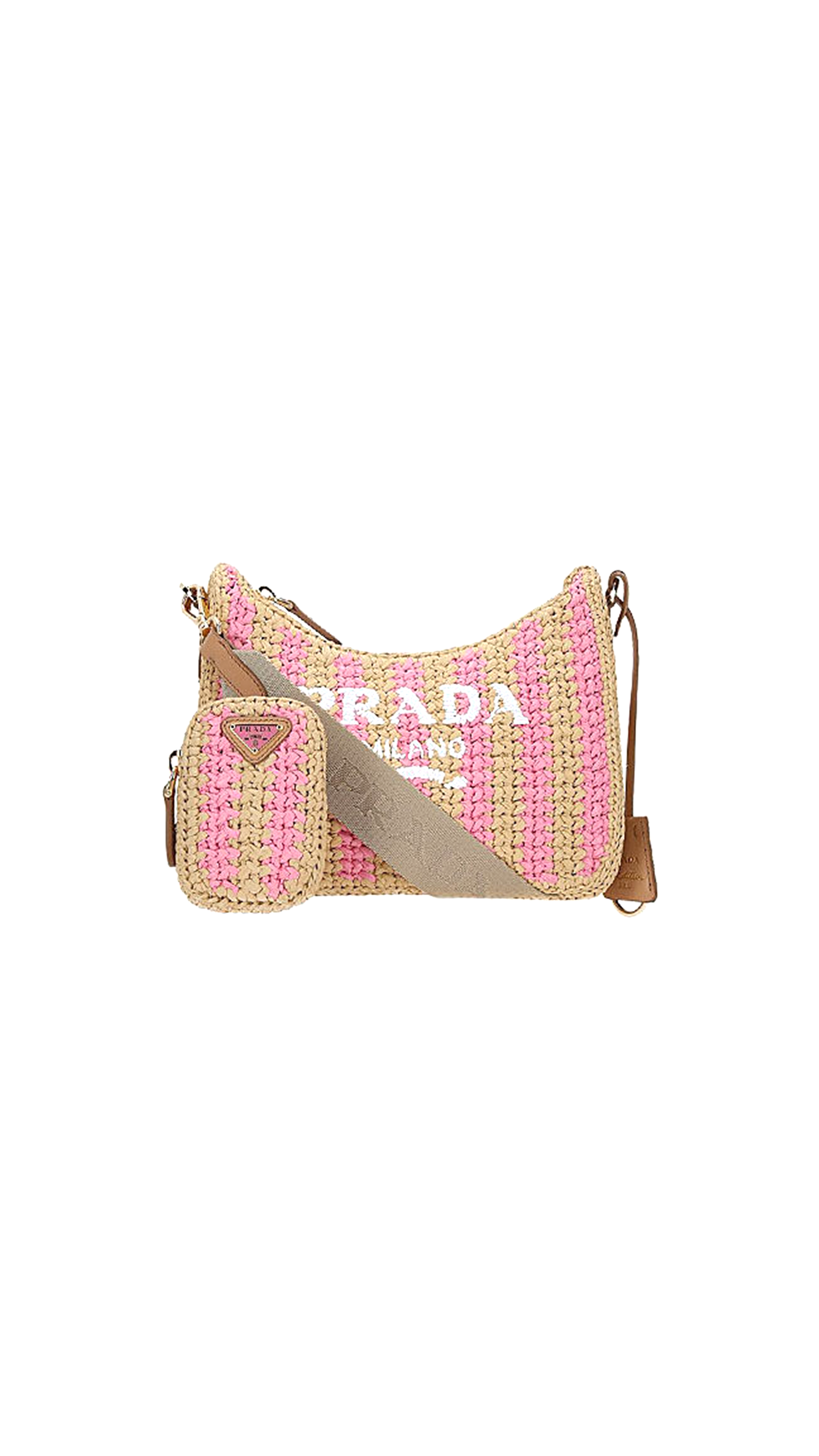 Re-Edition 2005 Raffia Stripe Shoulder Bag - Pink / Natural