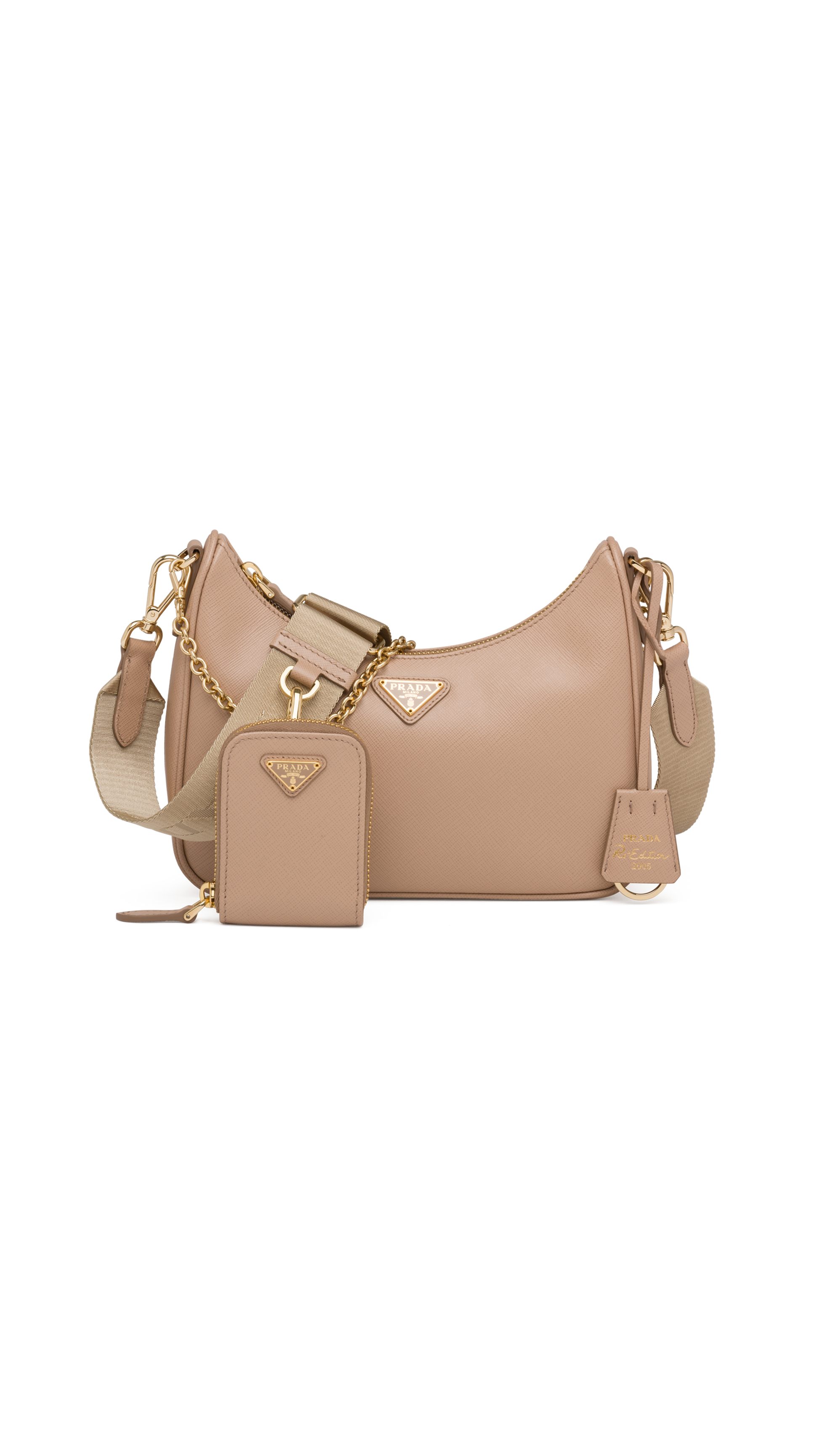 Cameo Beige Prada Re-edition Saffiano Leather Mini Bag