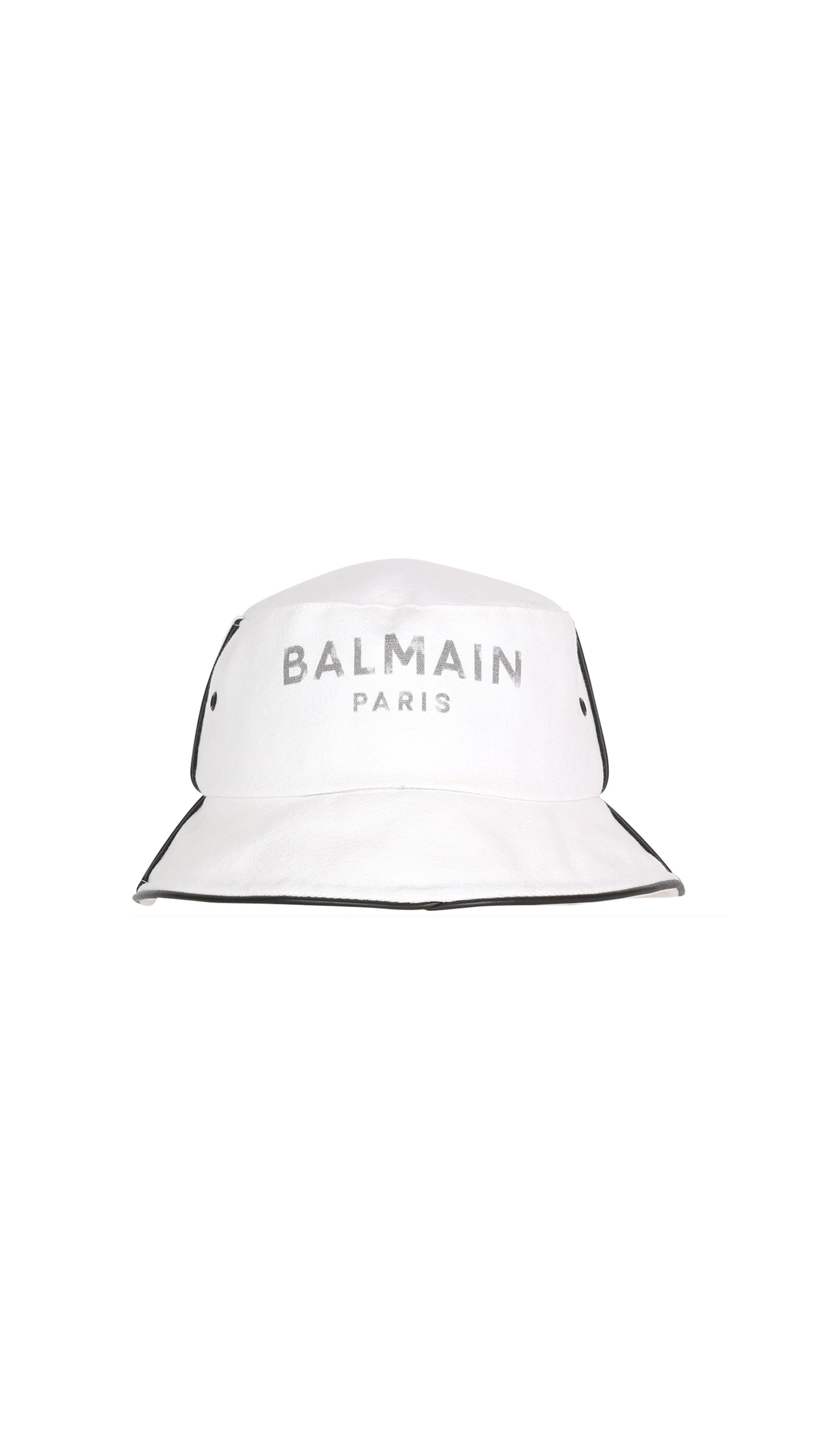 Cotton and Leather B-Army Bucket Hat with Logo - White