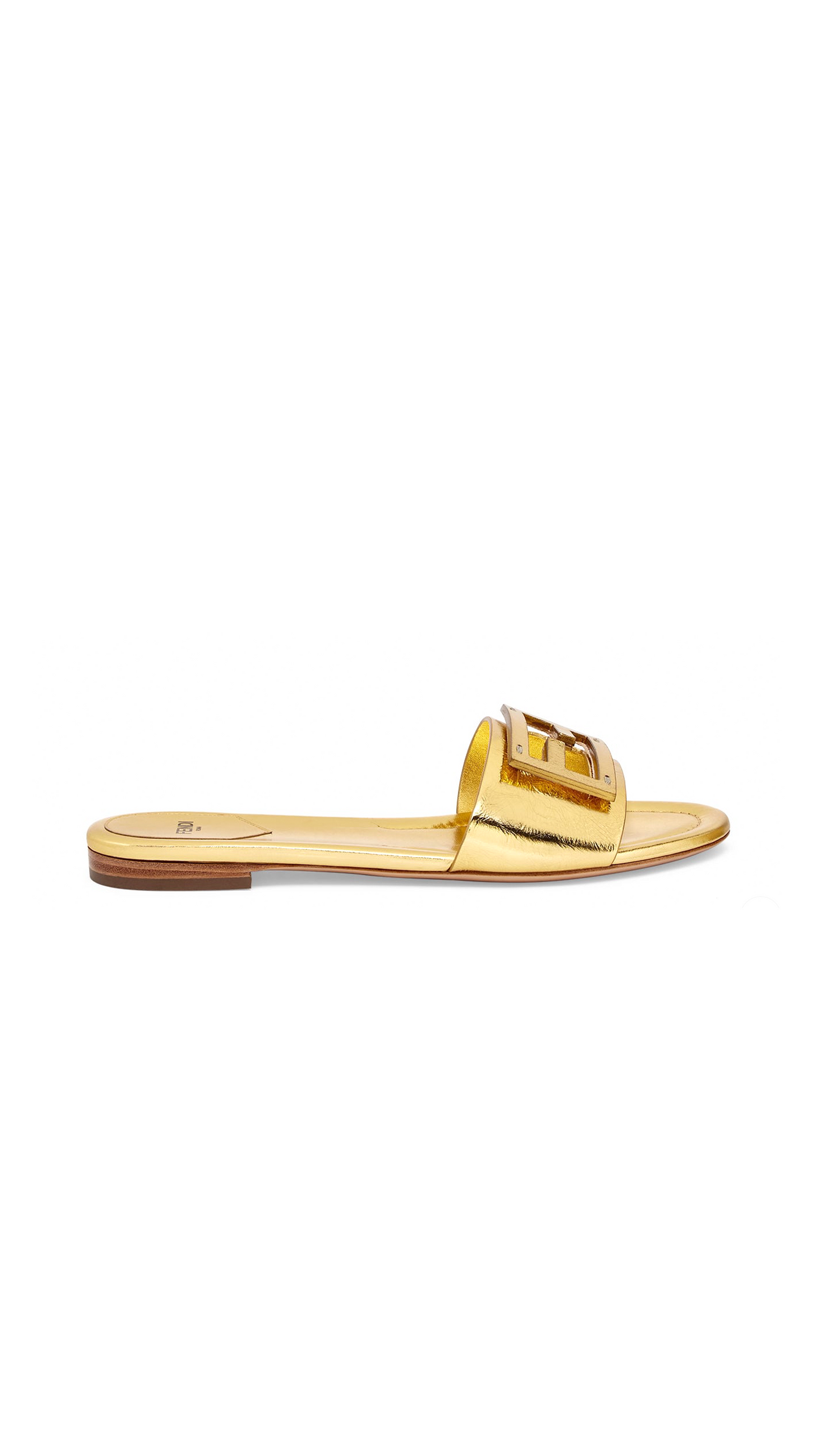 Baguette Nappa Leather Slides - Gold