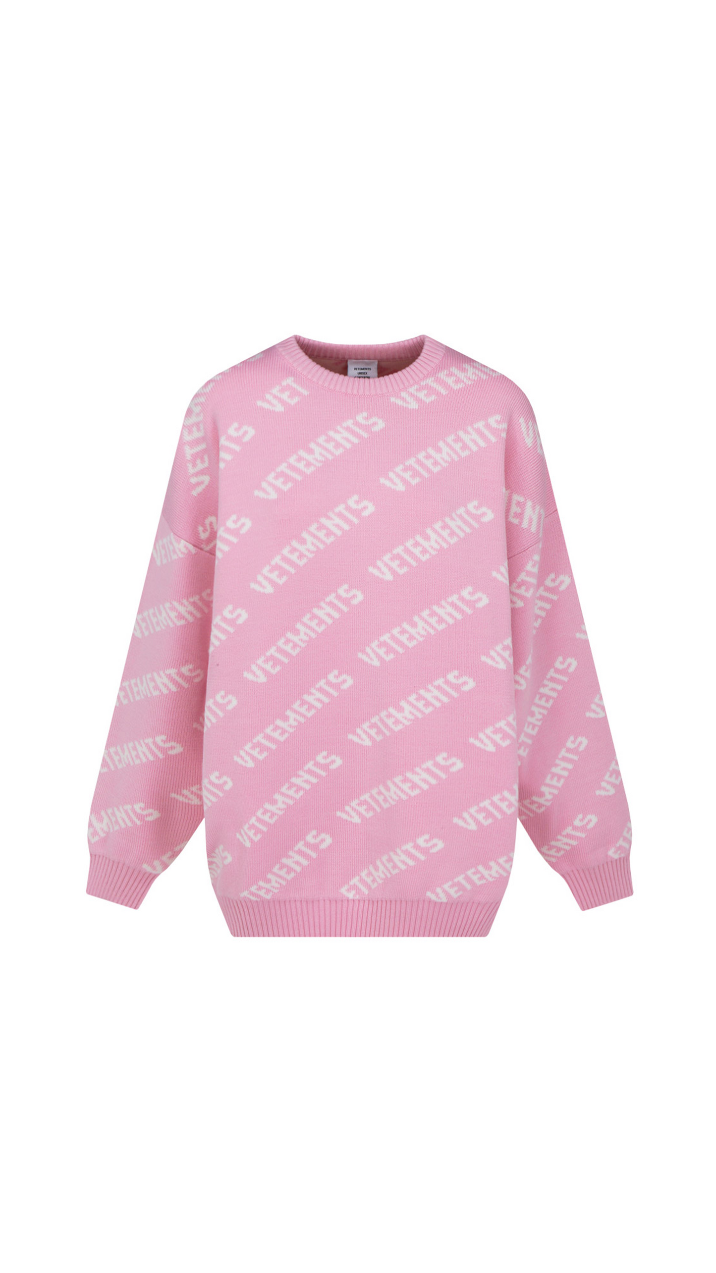 Intarsia Crewneck Knit Logo Sweater - Light Pink