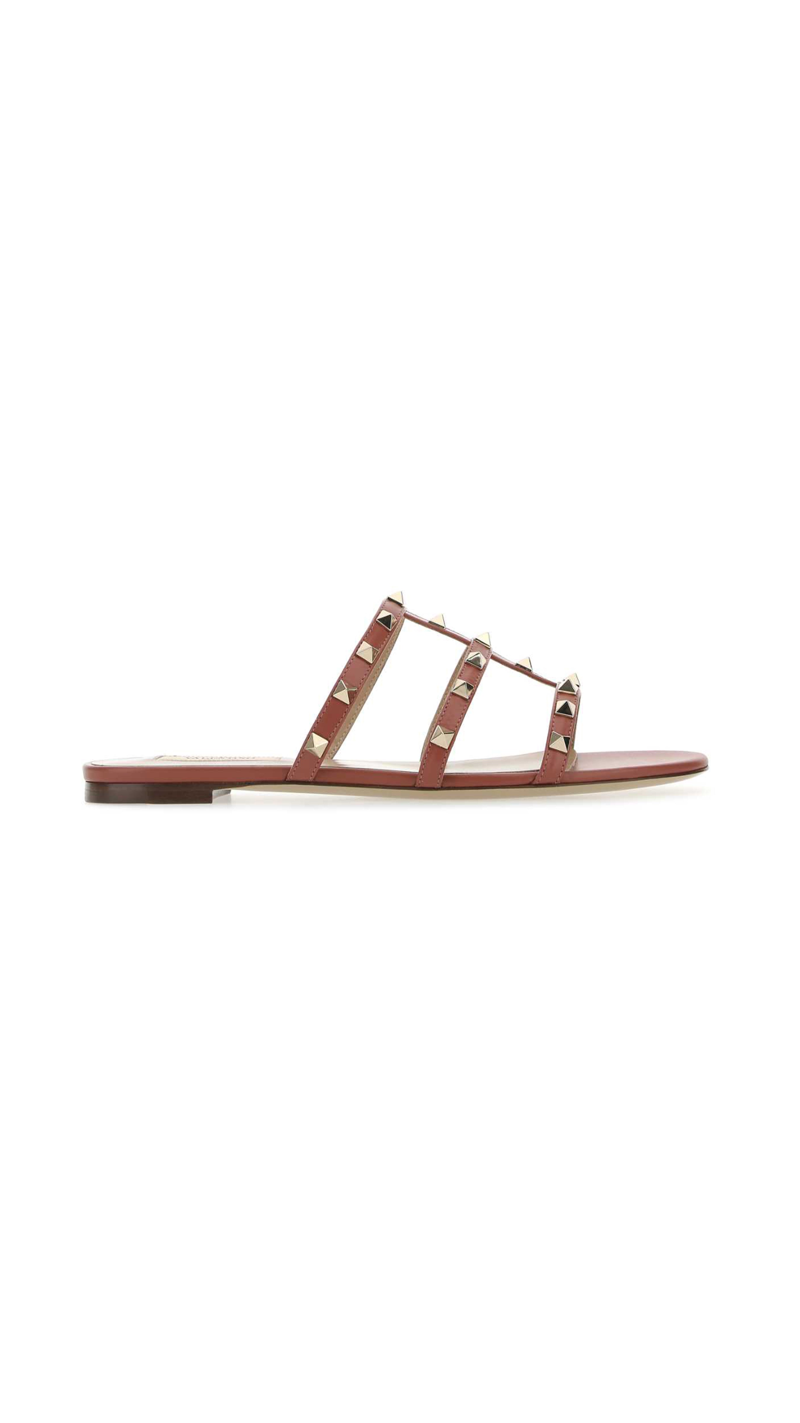 Rockstud Slide Sandals - Brown