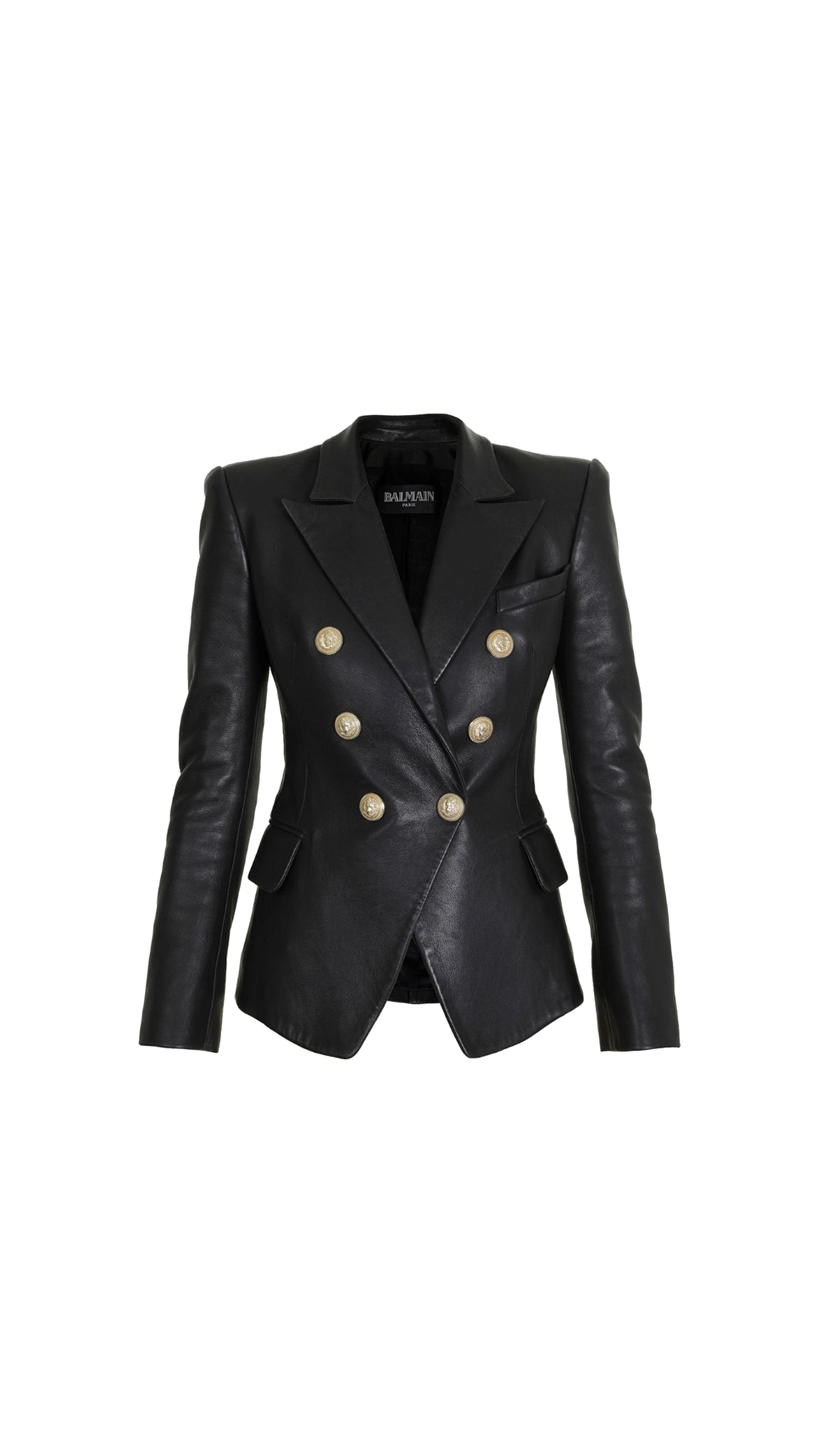 Double Breasted Leather Blazer - Black