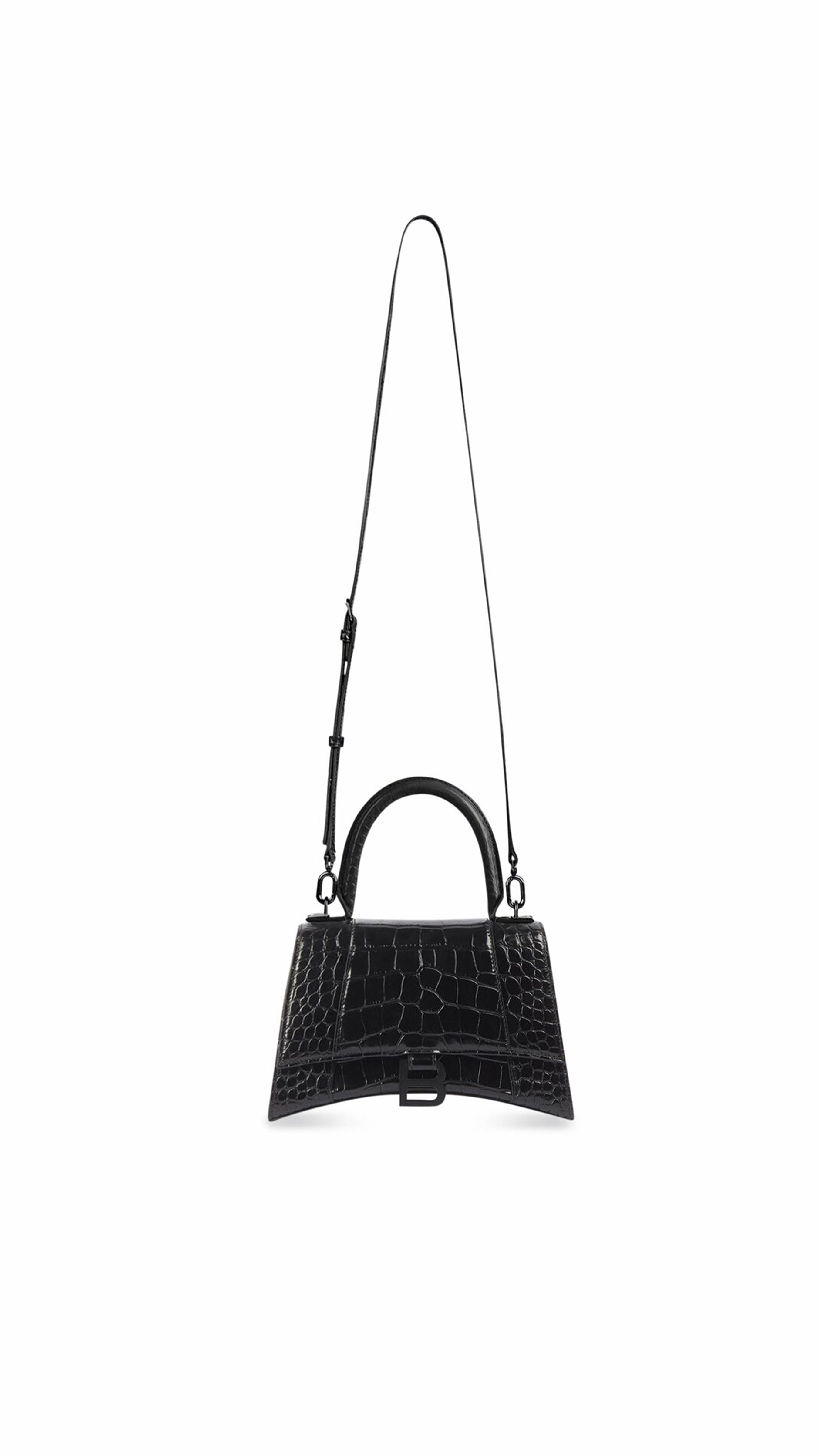 Hourglass Small Handbag Crocodile Embossed - Black