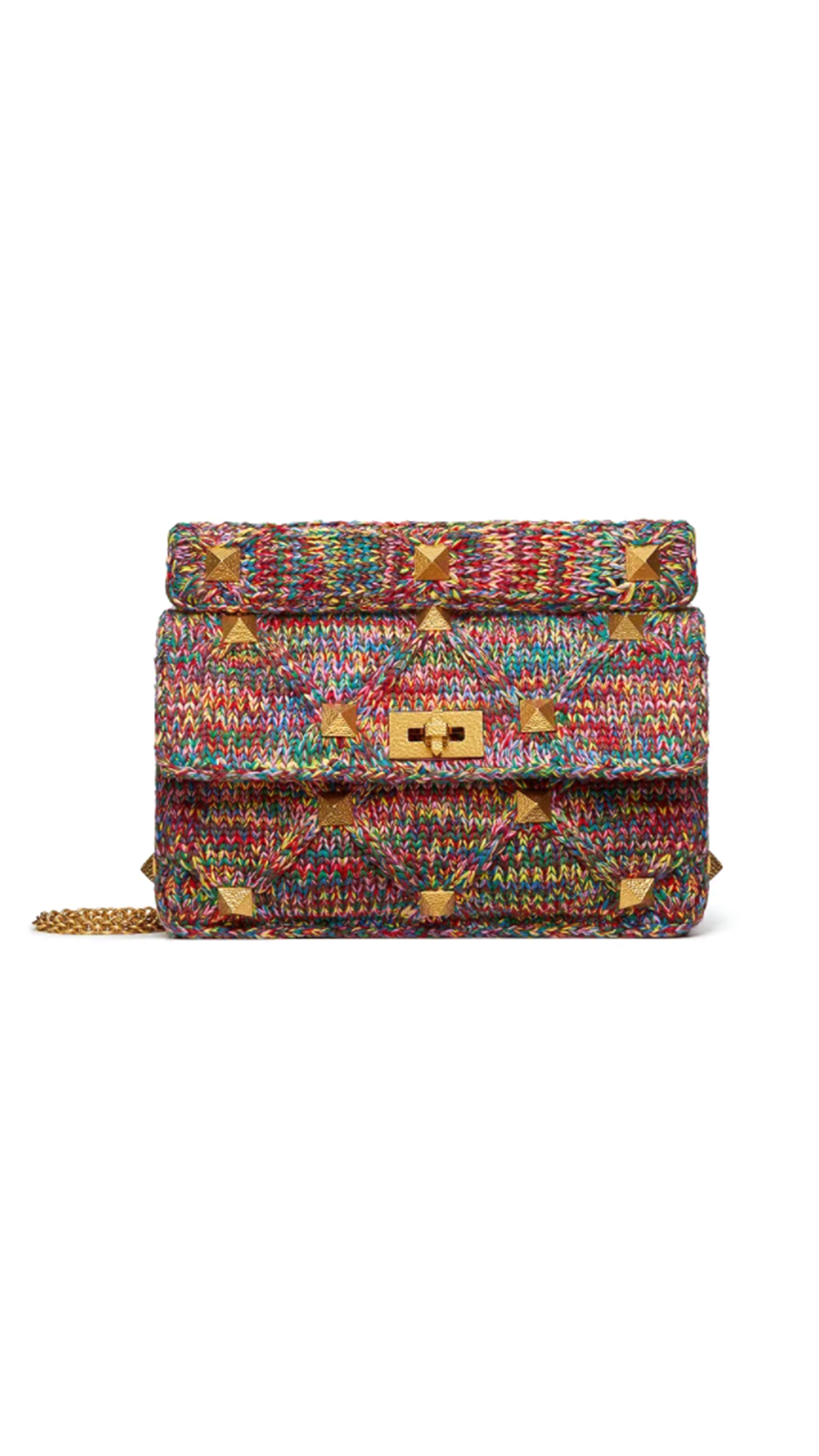 Large Cotton Roman Stud The Shoulder Bag With Chain - Multi