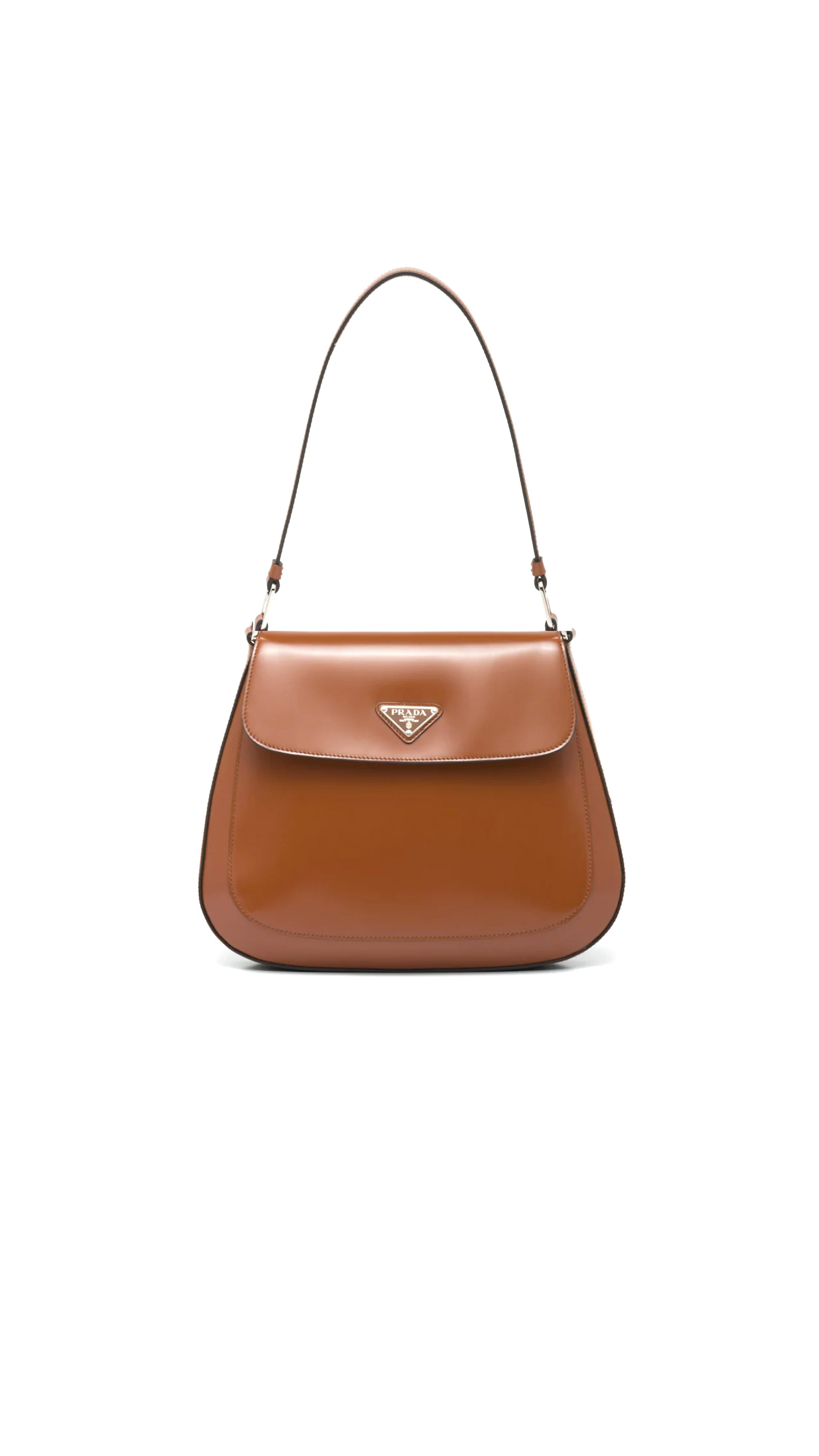 Prada Cleo Brushed Leather Shoulder Bag In Brown