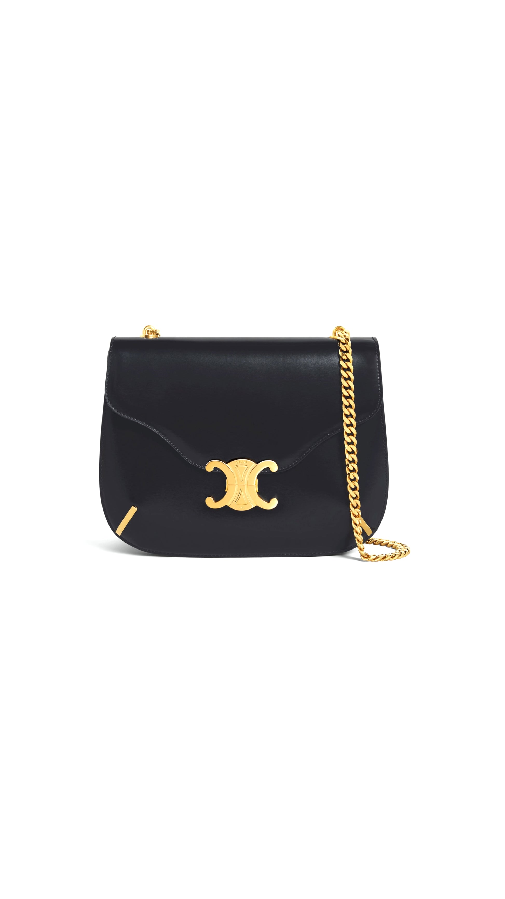 chain besace triomphe in shiny calfskin black