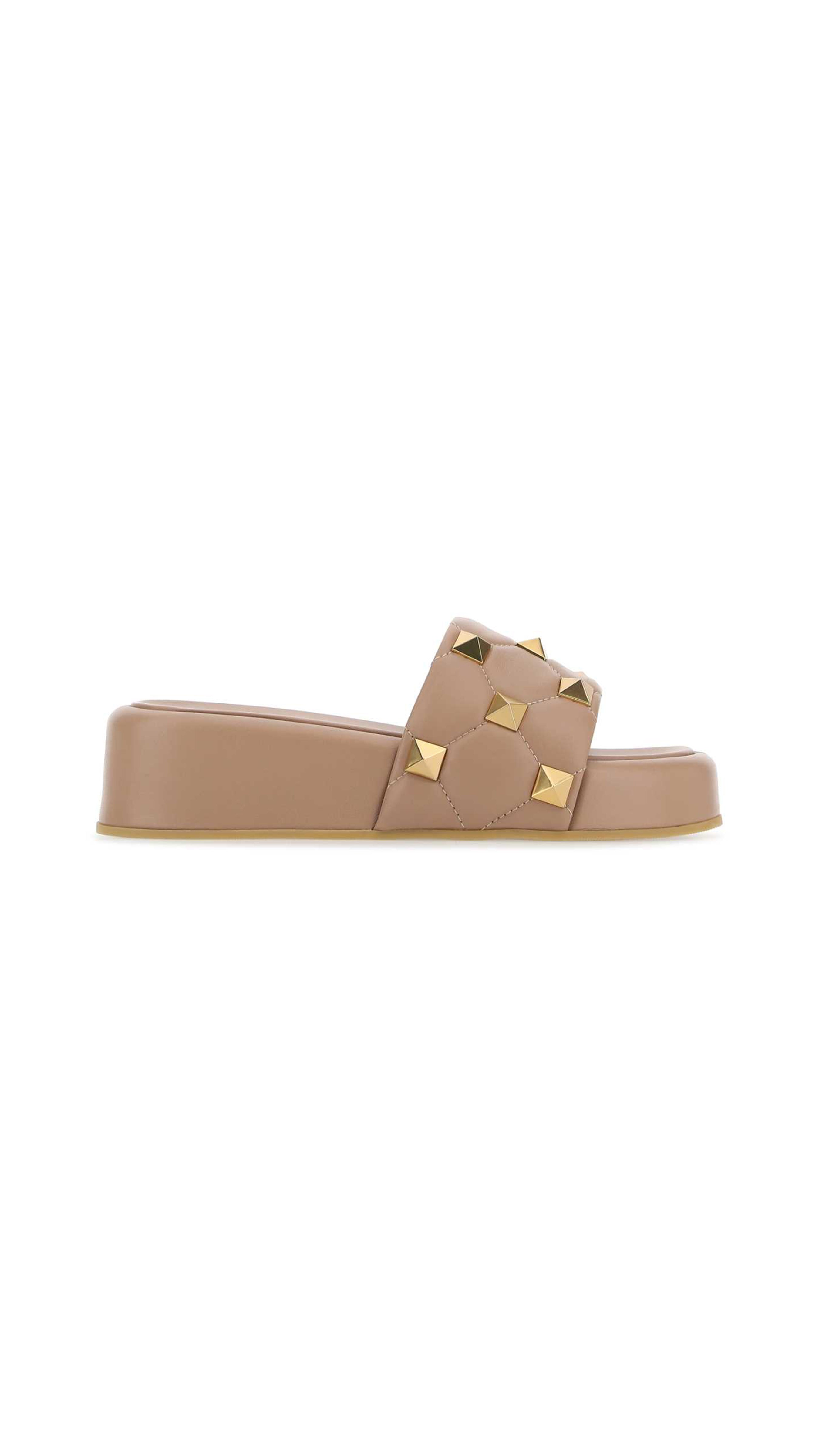 Roman Stud Flatform Slide Sandal In Quilted Nappa - Beige