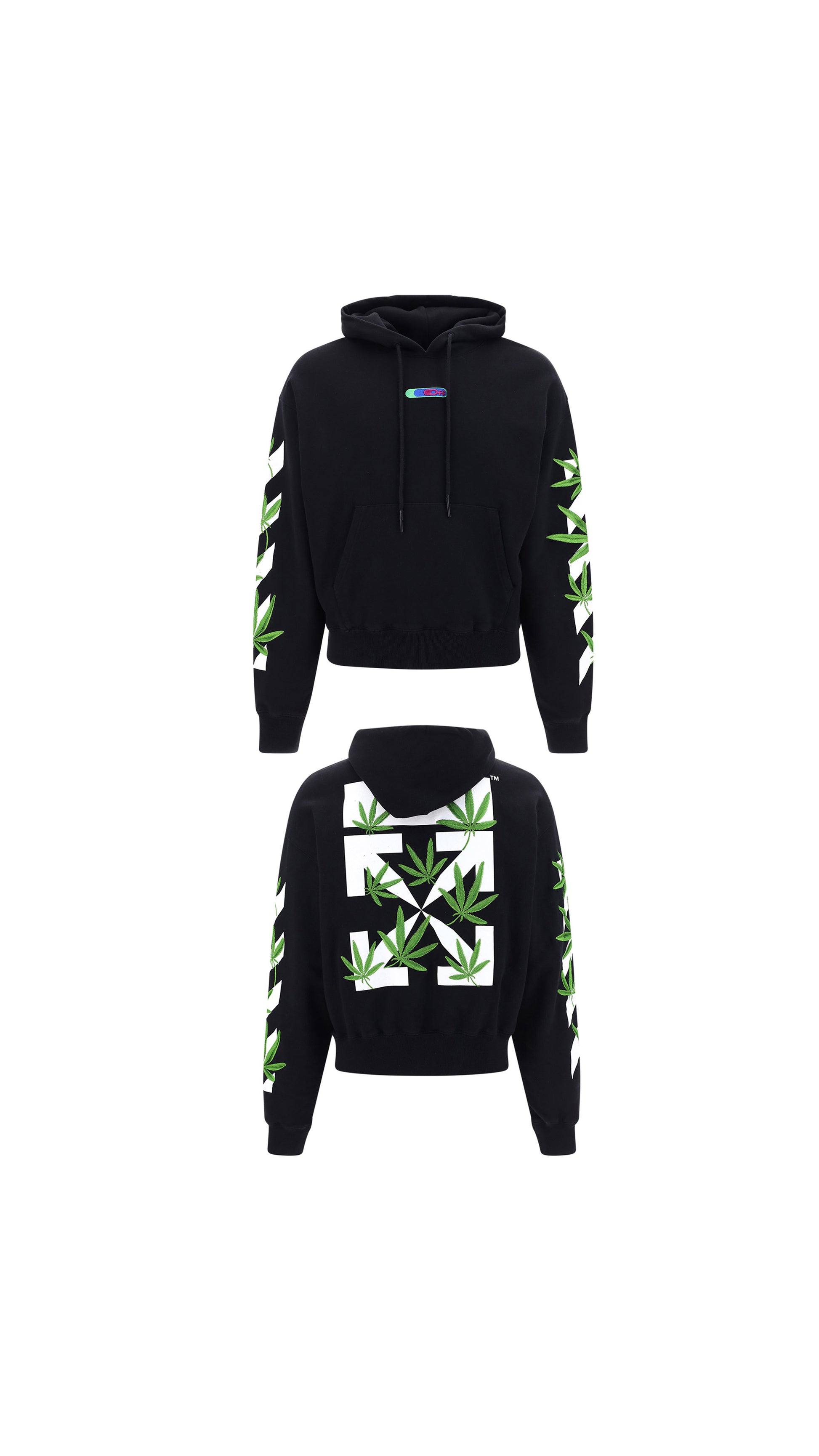 Off-White Weed Arrows Over Hoodie Black Green