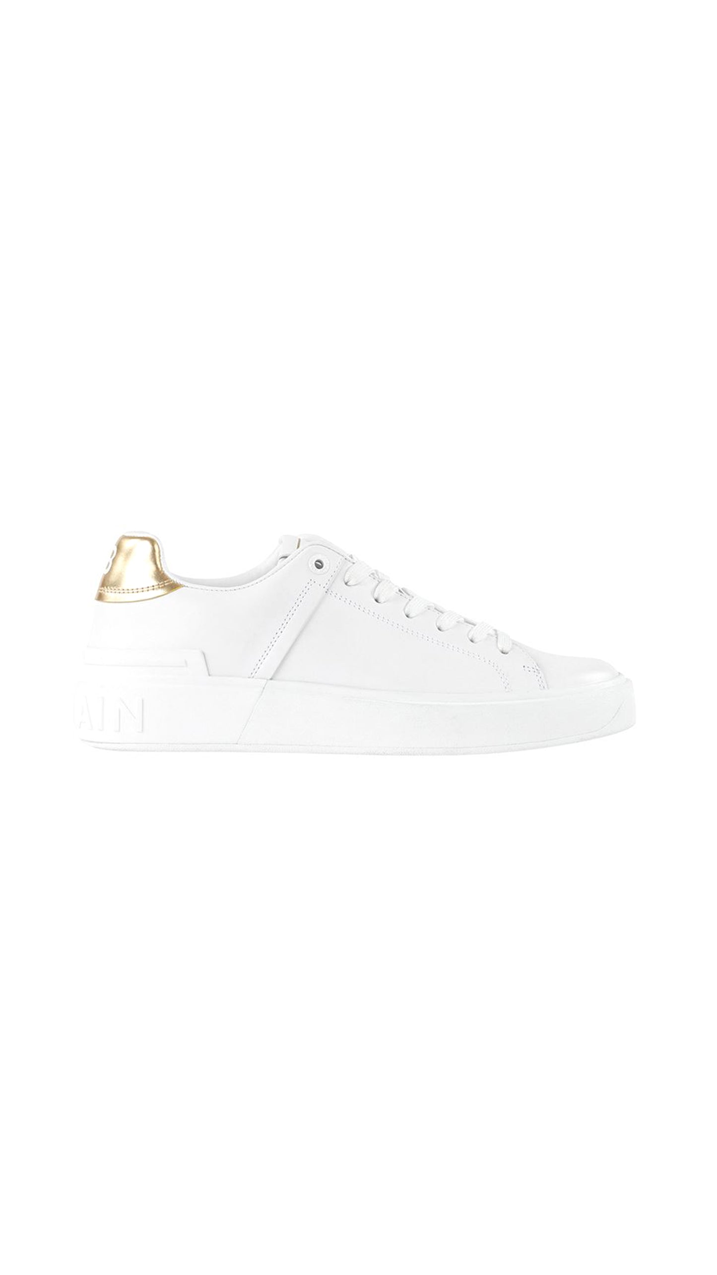Calfskin and Metallic Gold Leather B-Court Sneakers - White