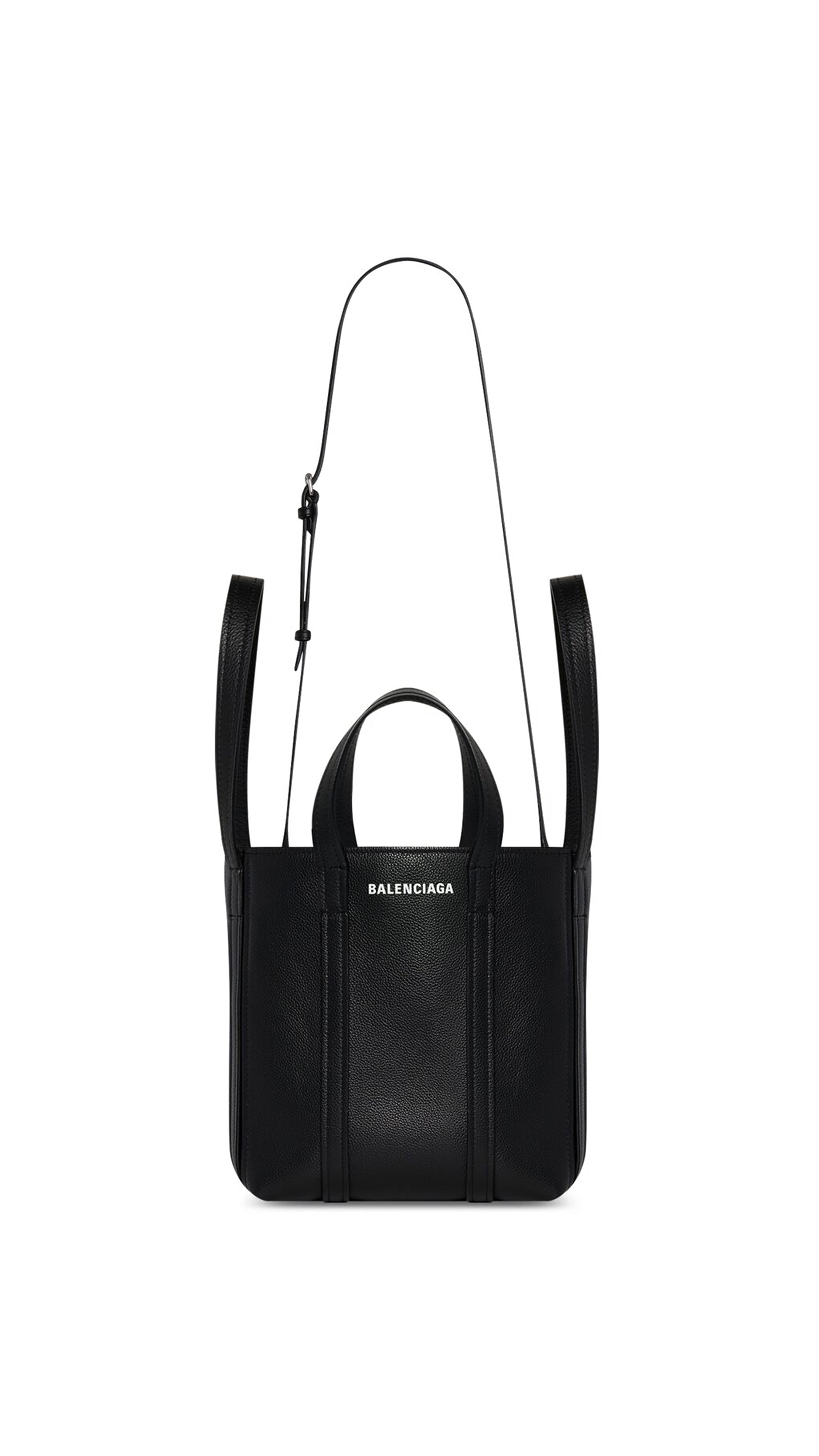 Everyday Small North-South Shoulder Tote Bag In Grained Calfskin - Black