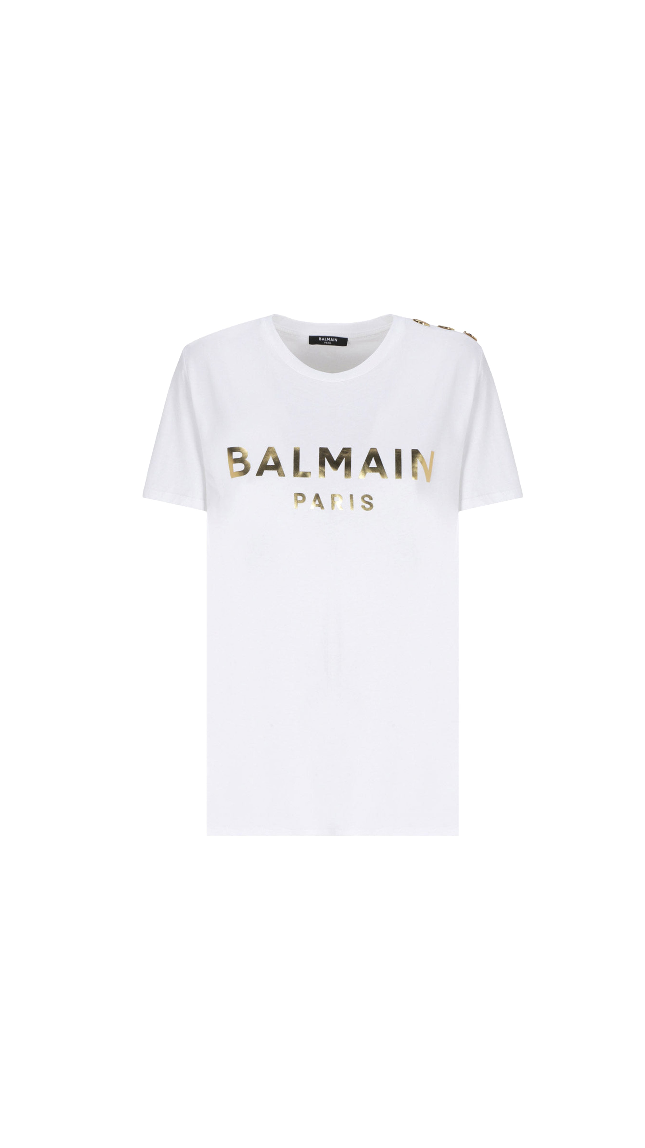 Eco-Designed Cotton T-shirt Logo Print - White / Gold