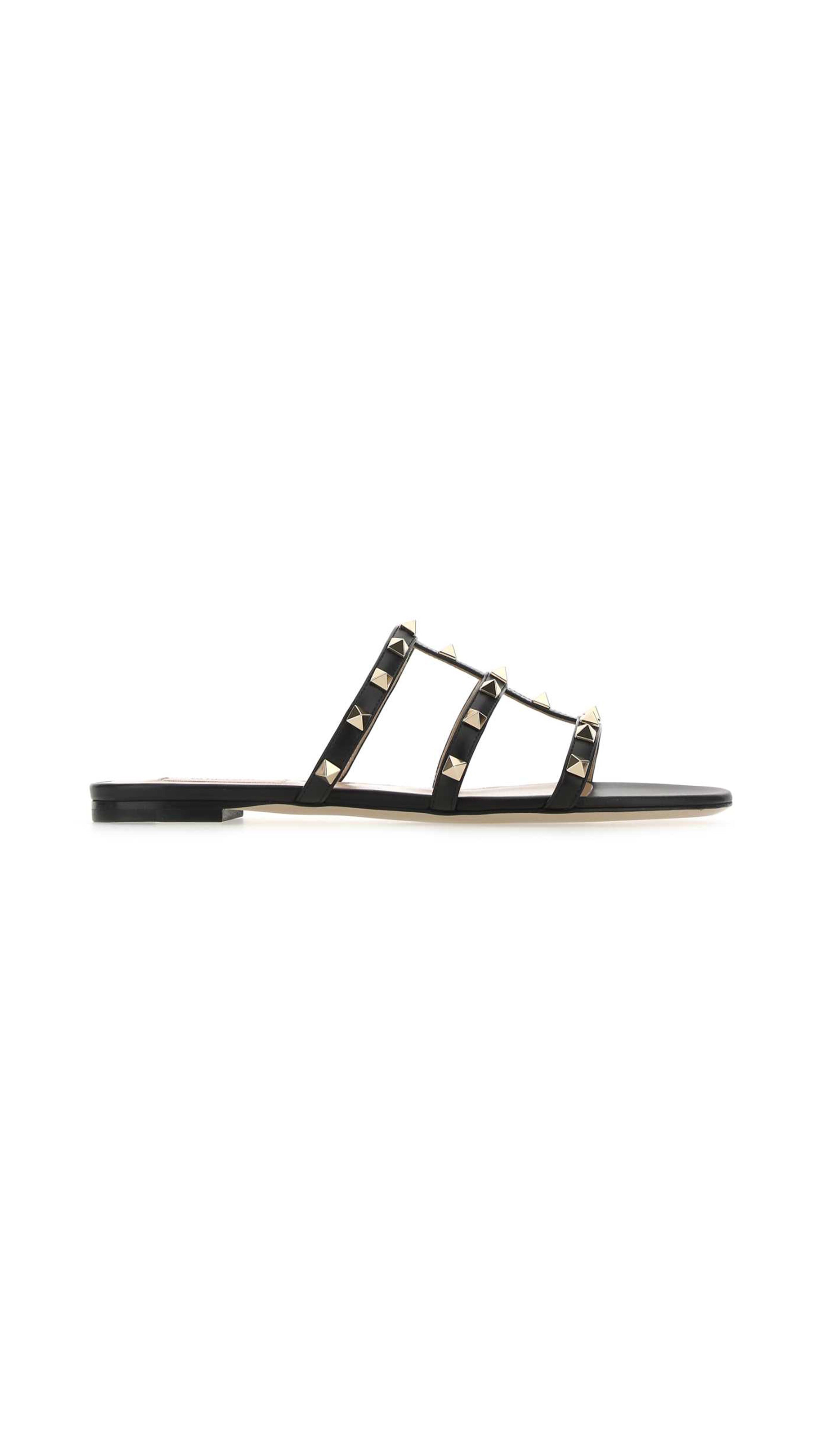 Rockstud Flat Sandals - Black