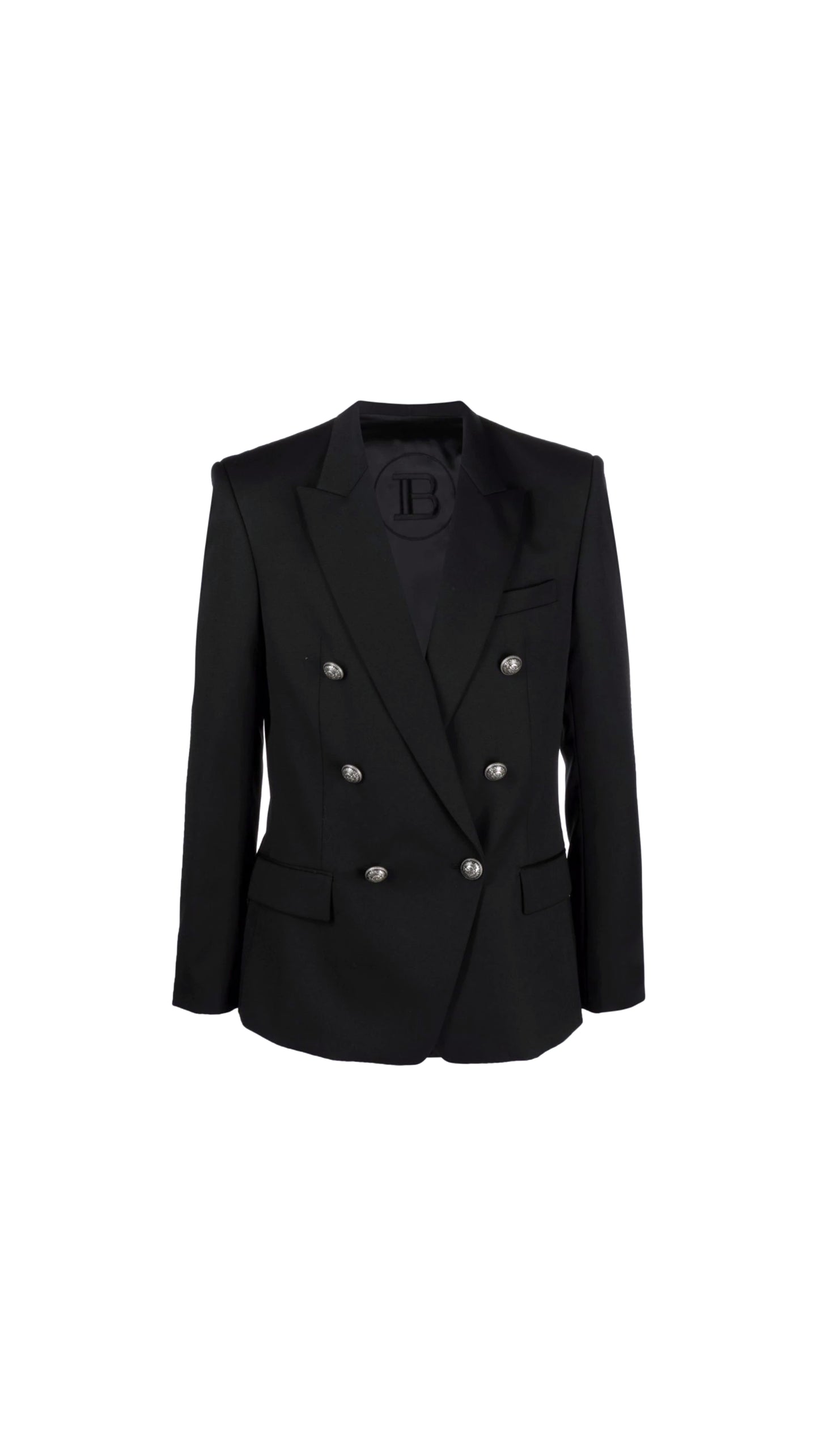 Embossed Button Double-Breasted Blazer - Black