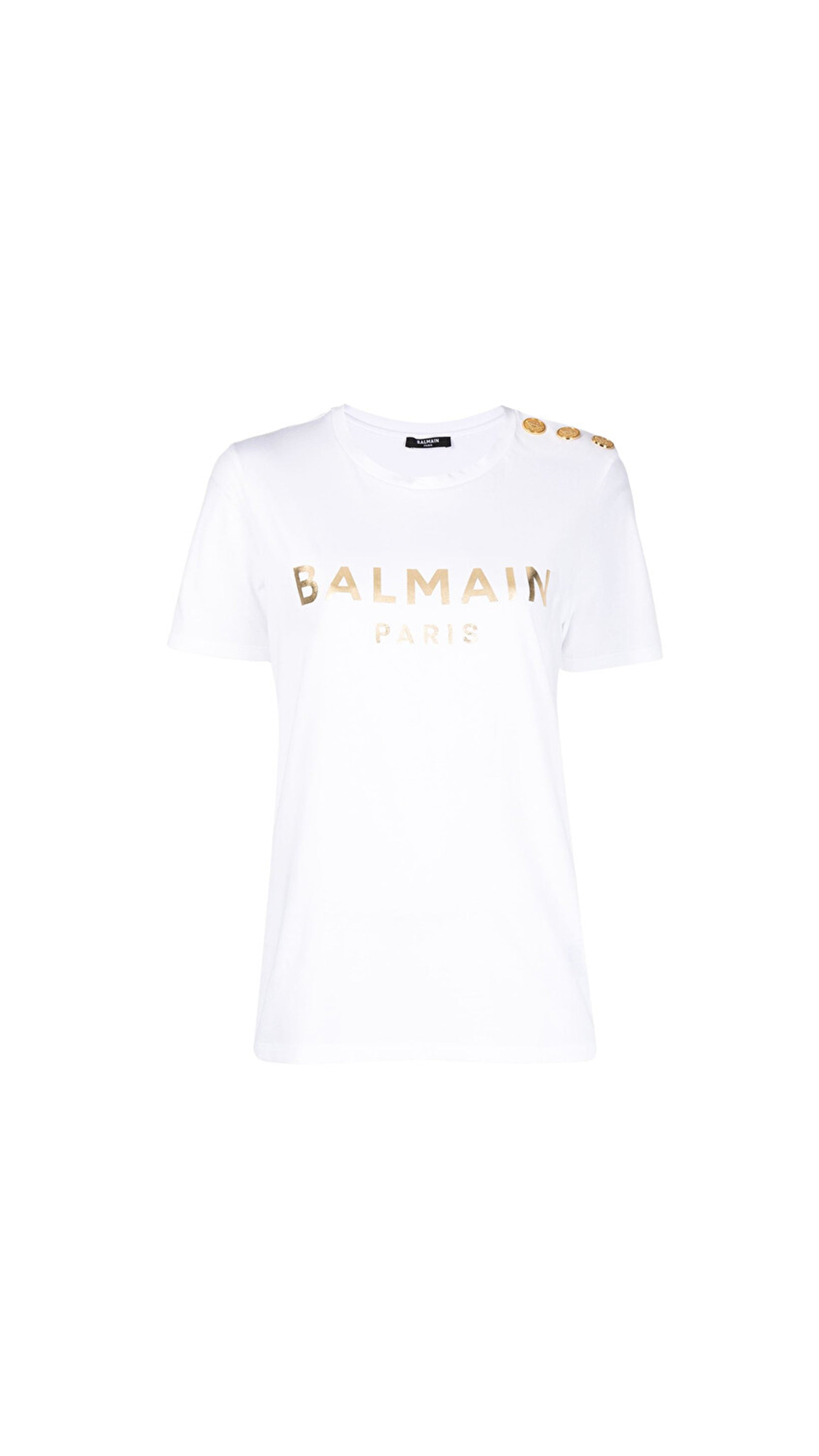 Eco-Designed Cotton T-shirt Logo Print - White / Gold