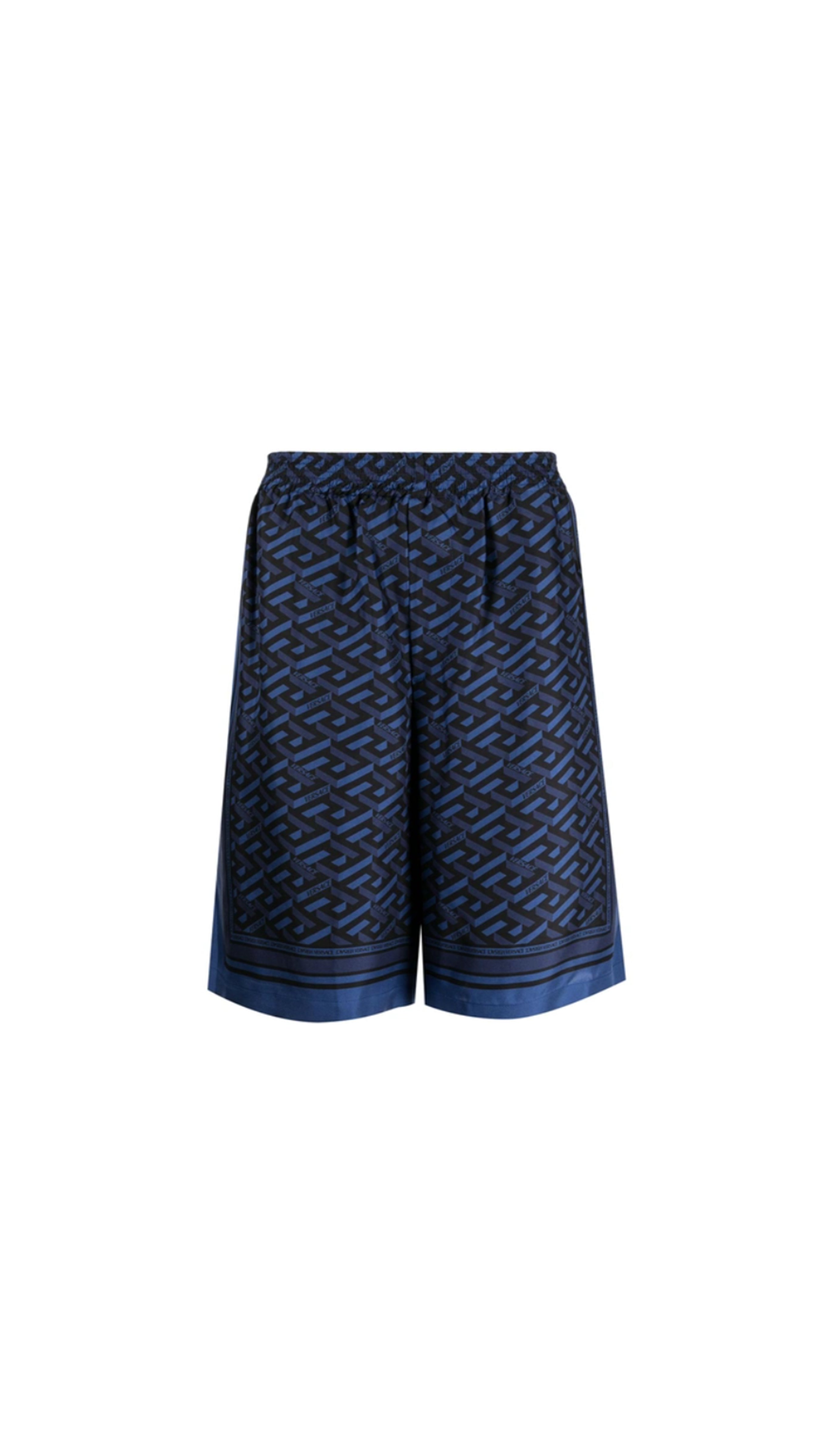 La Greca Print Silk Shorts - Blue