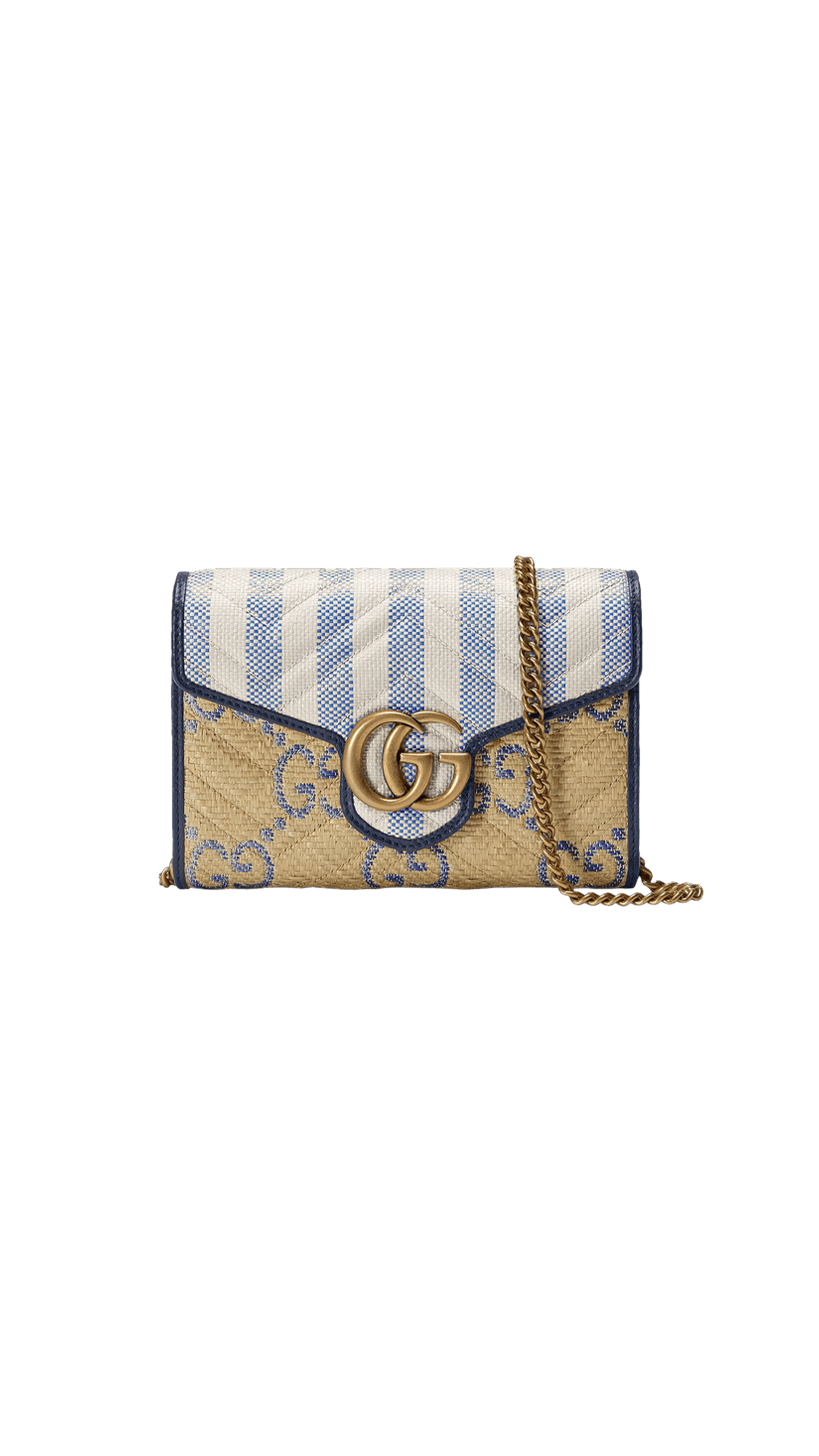 Blue GG Marmont small raffia shoulder bag, Gucci