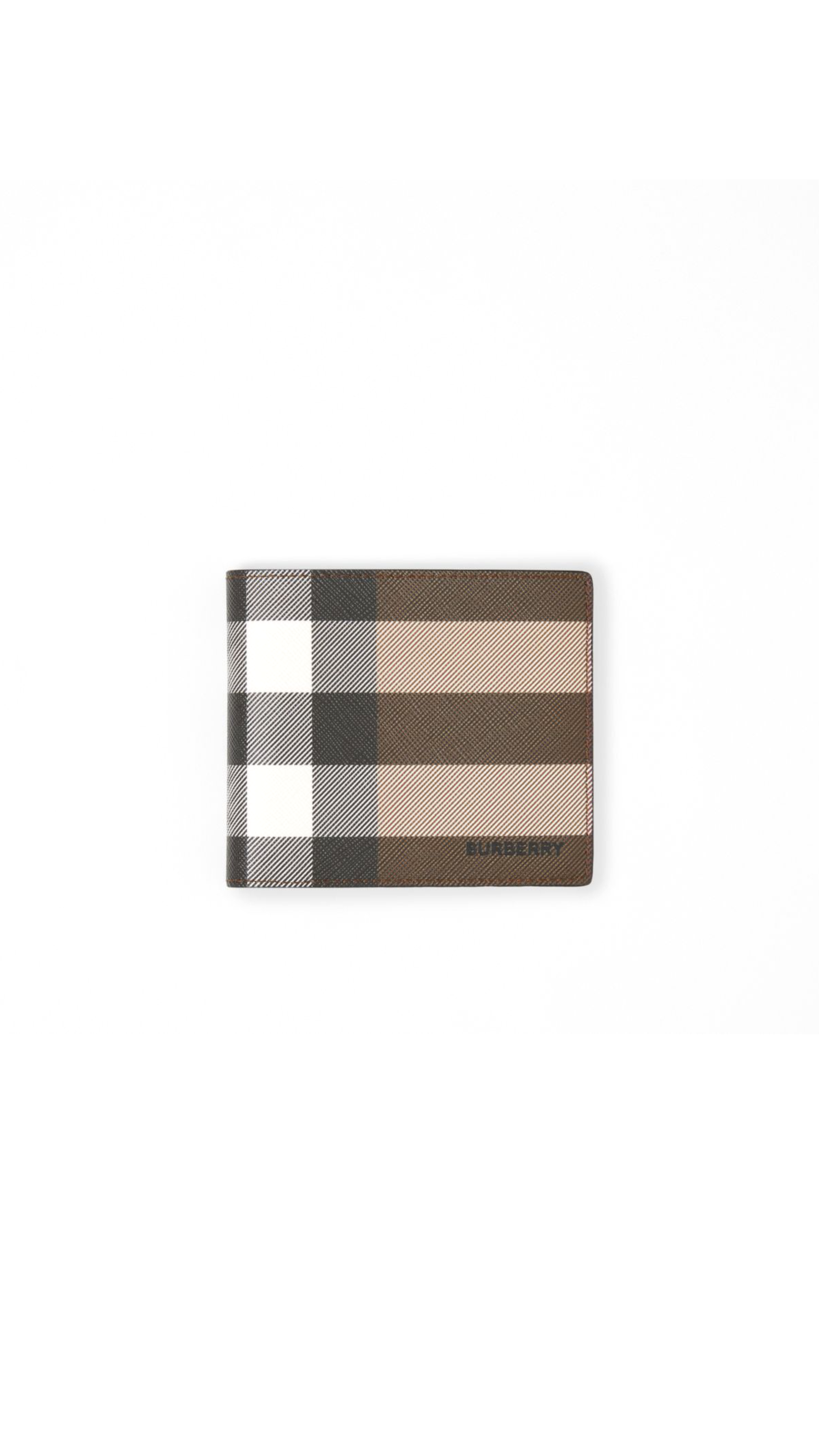 Check and Leather International Bifold Wallet - Dark Birch Brown