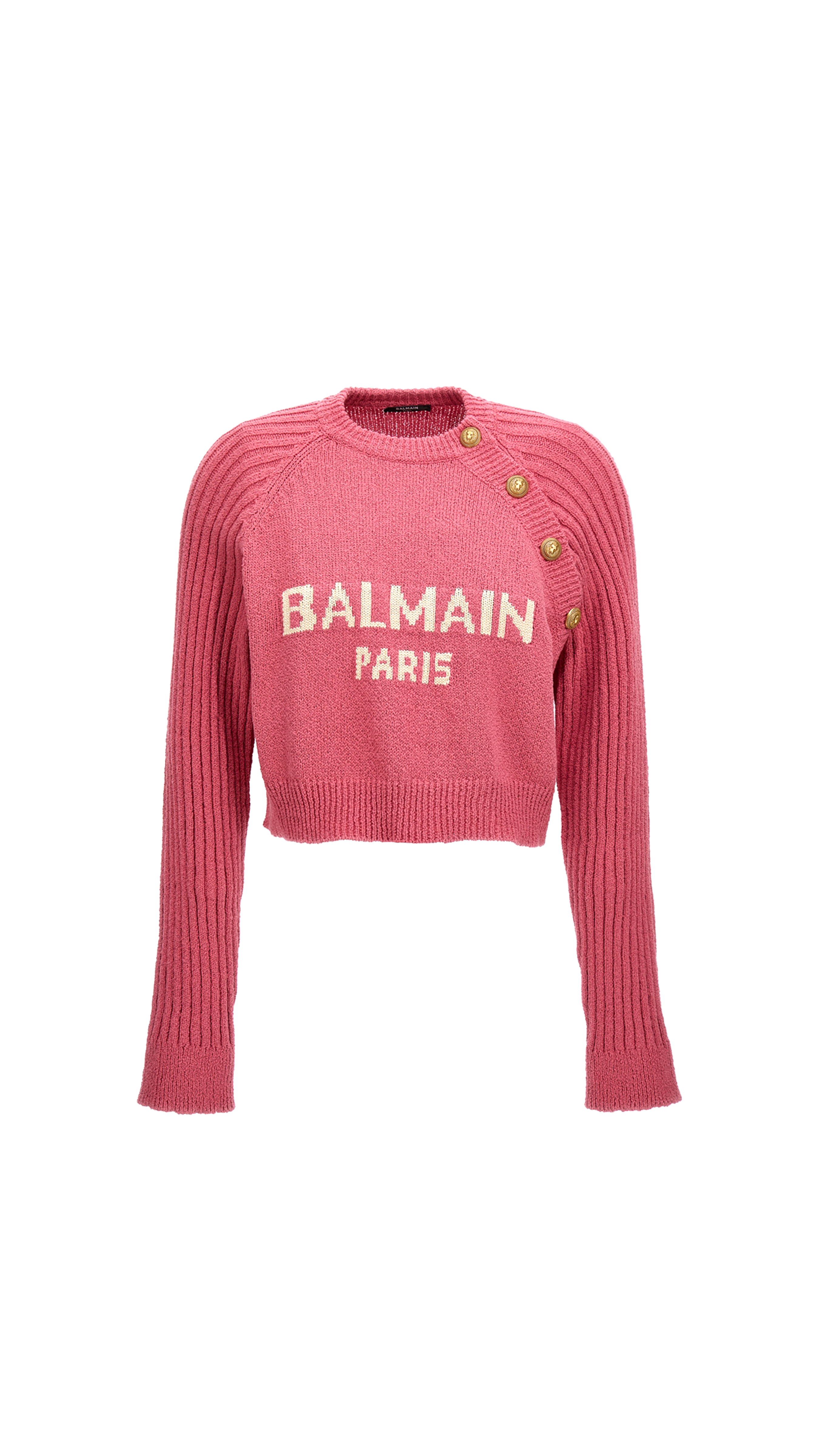 Buttoned Jacquard Jumper with Balmain Logo - Fucshia