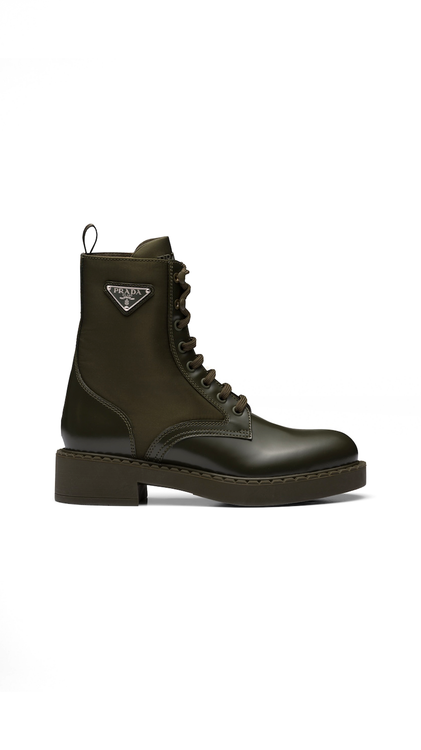 Brushed-leather and Re-Nylon Boots - Military Green