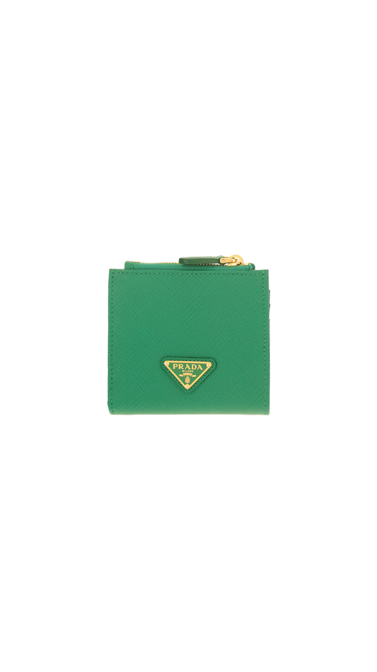 Small Saffiano and Leather Wallet - Green