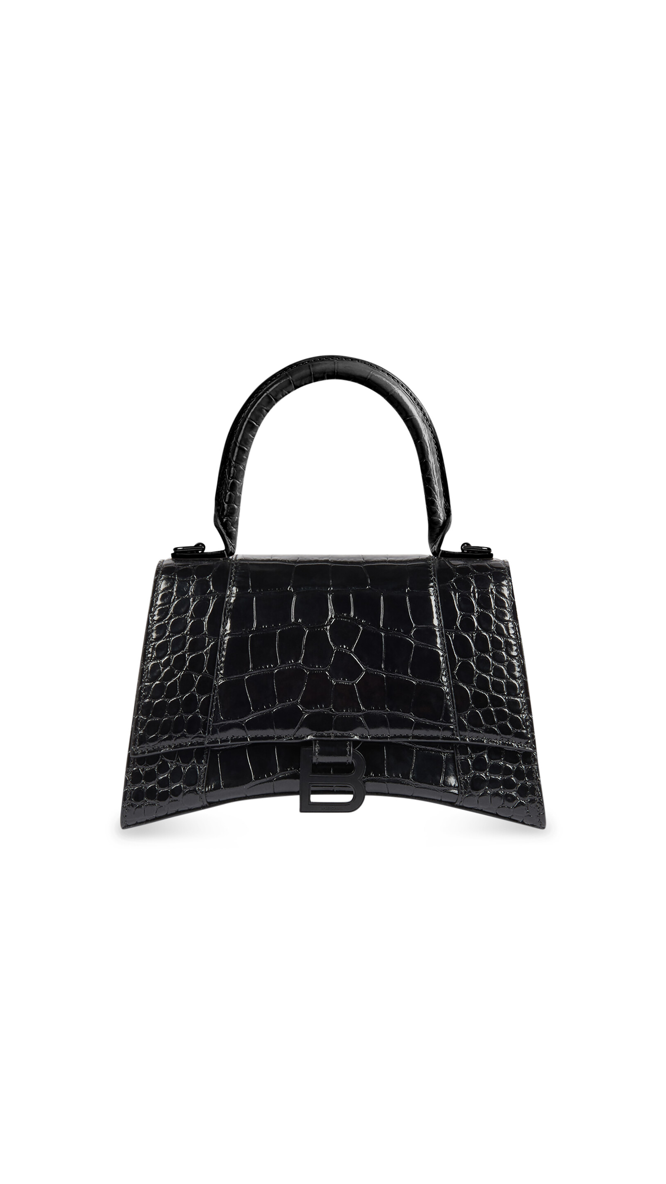 Hourglass Small Handbag Crocodile Embossed - Black