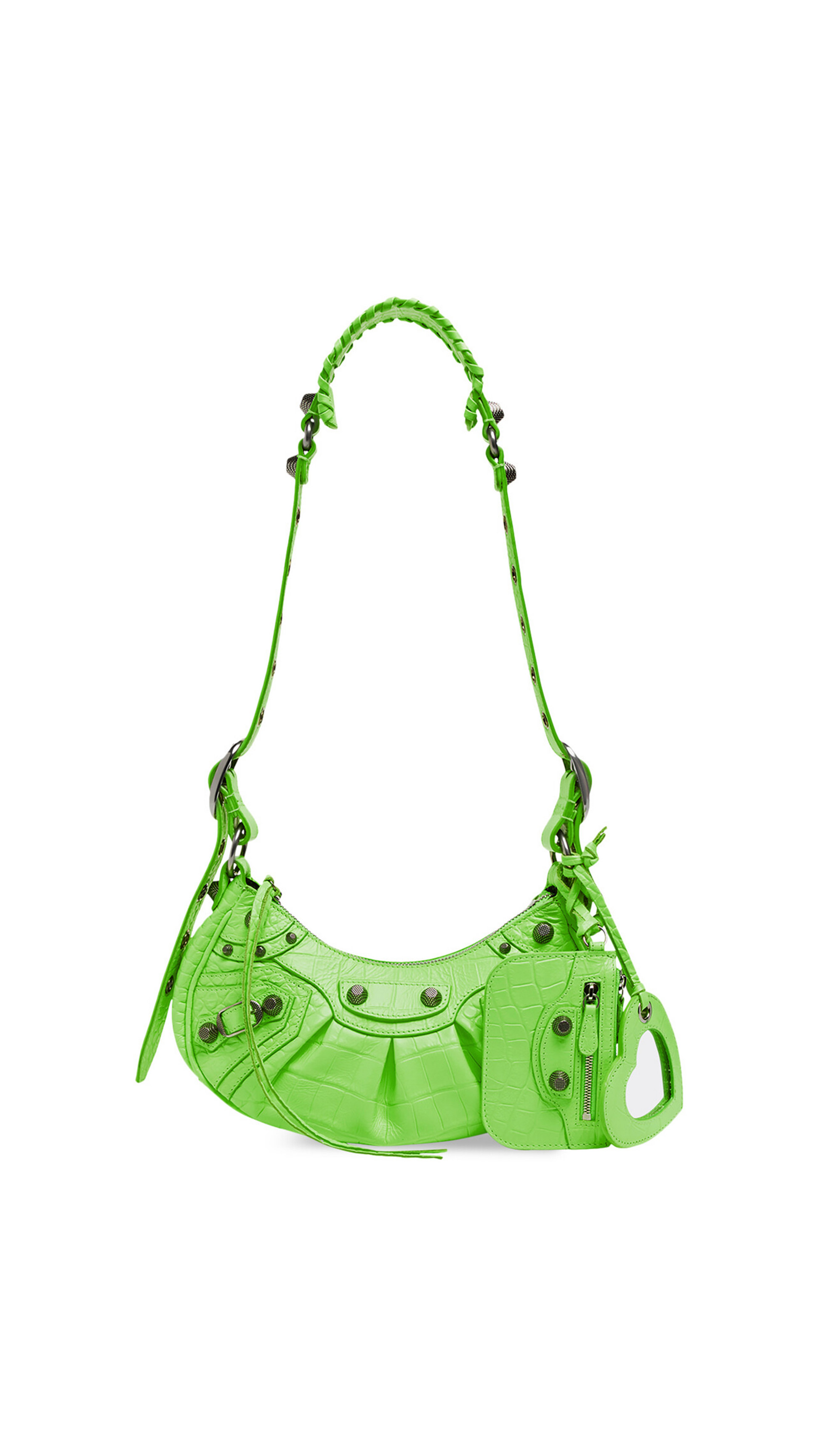 Balenciaga, Le Cagole Xs Studded Croc-effect Leather Shoulder Bag, Green, One size