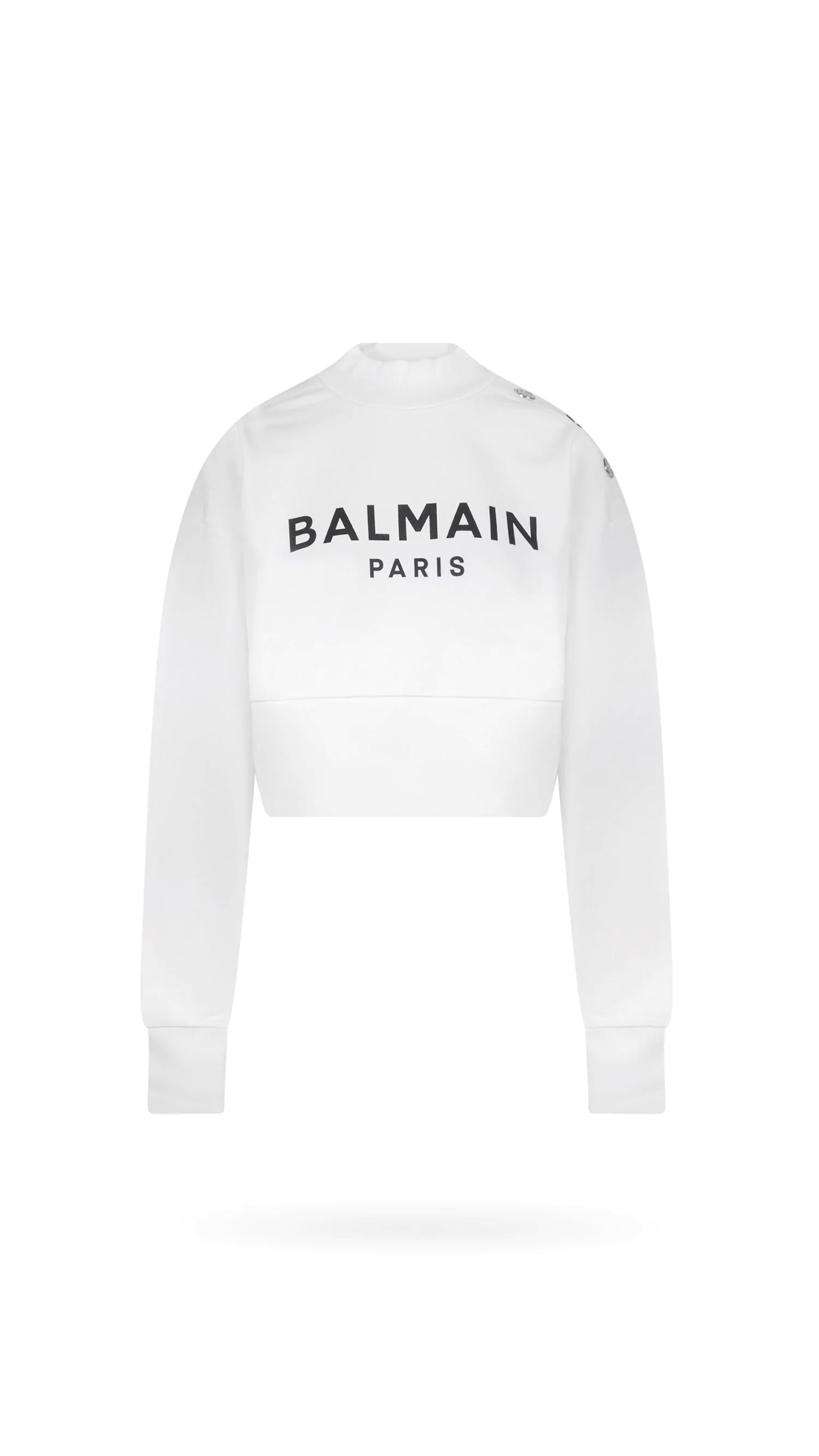 Eco-responsible Cotton Cropped Sweatshirt With Balmain Logo Print  - White