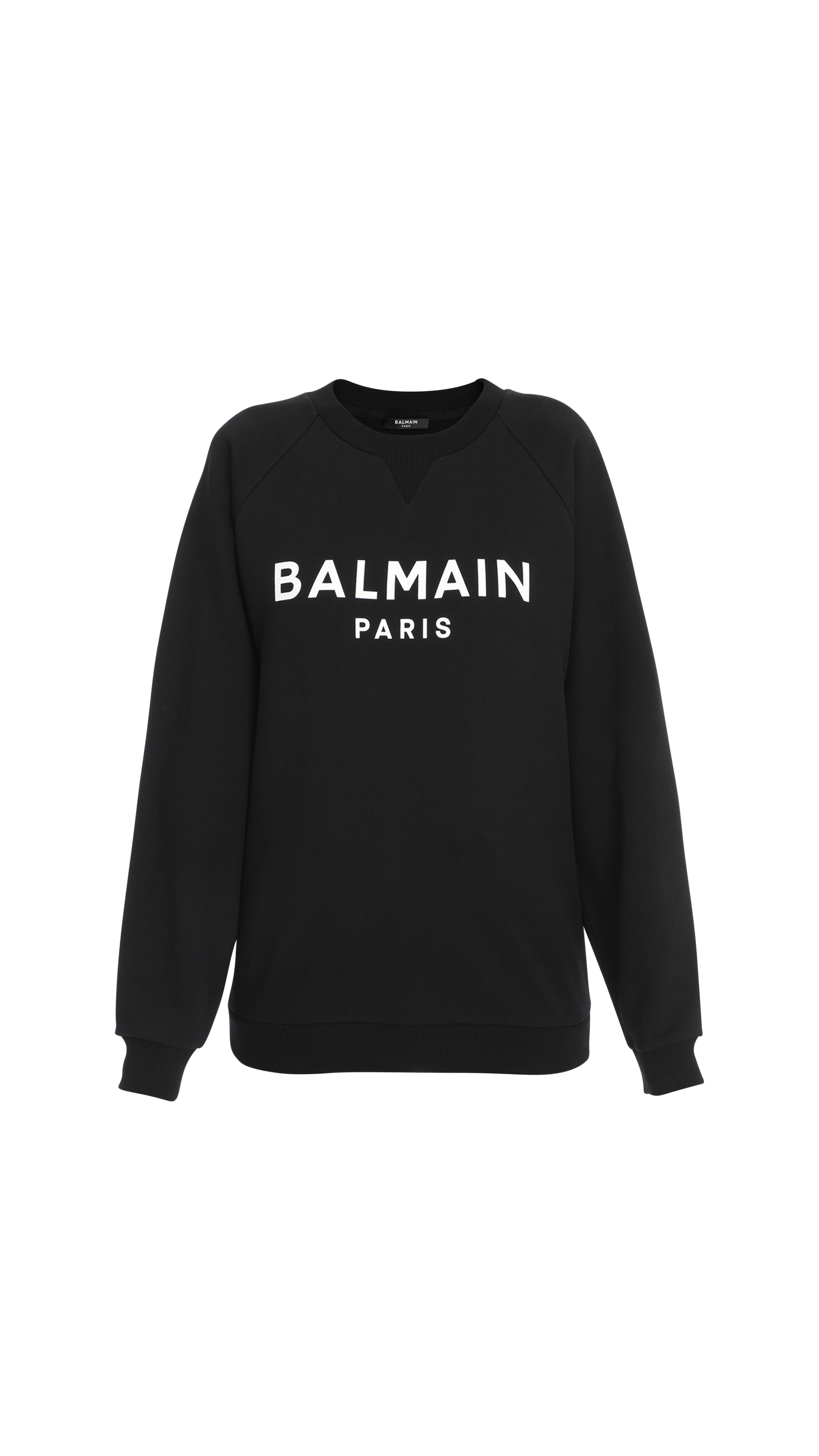 Eco-Designed Cotton Sweatshirt with Balmain Logo Print - Black