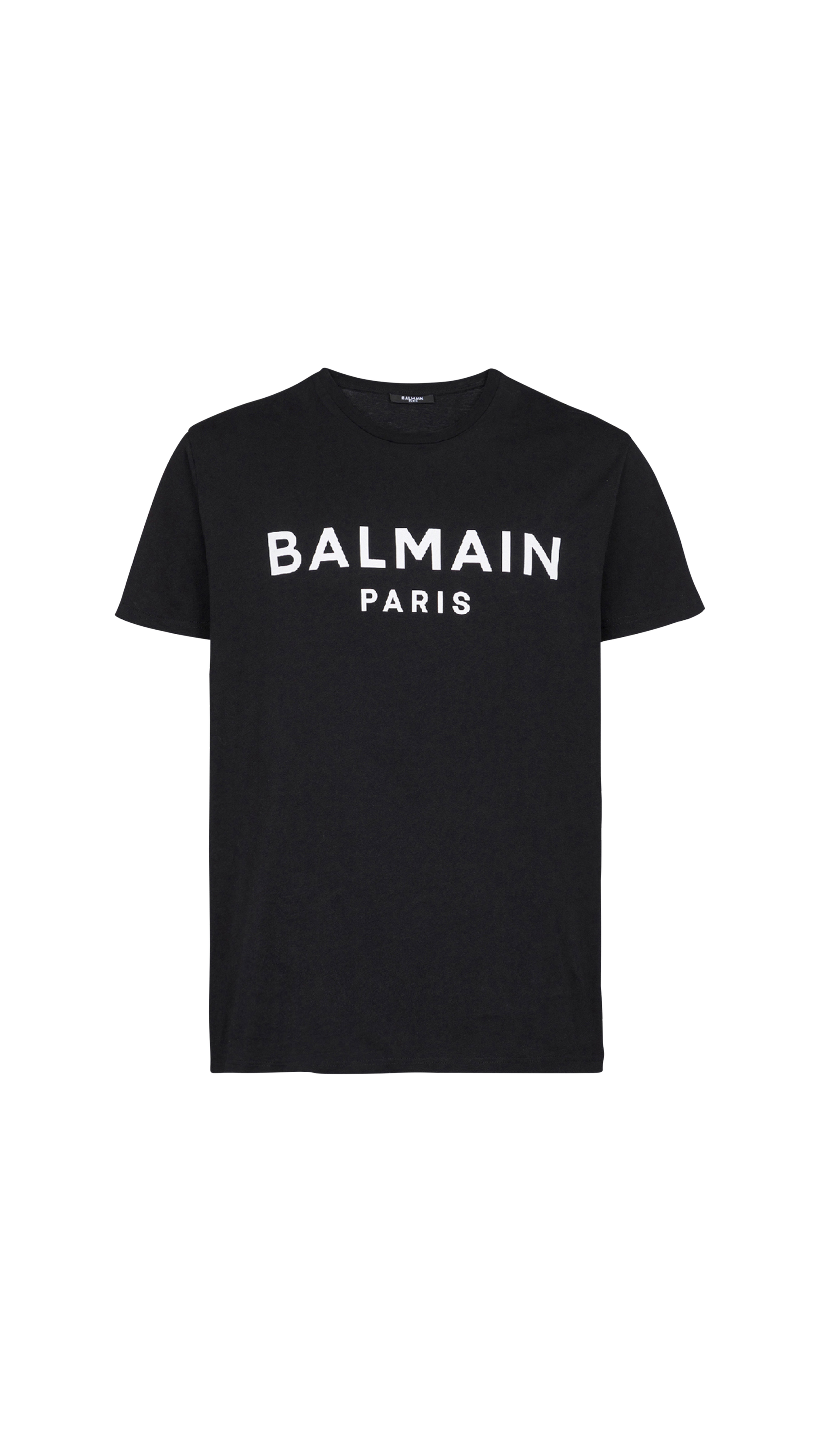 Eco-Designed Cotton T-Shirt with Balmain Paris Logo Print - Black