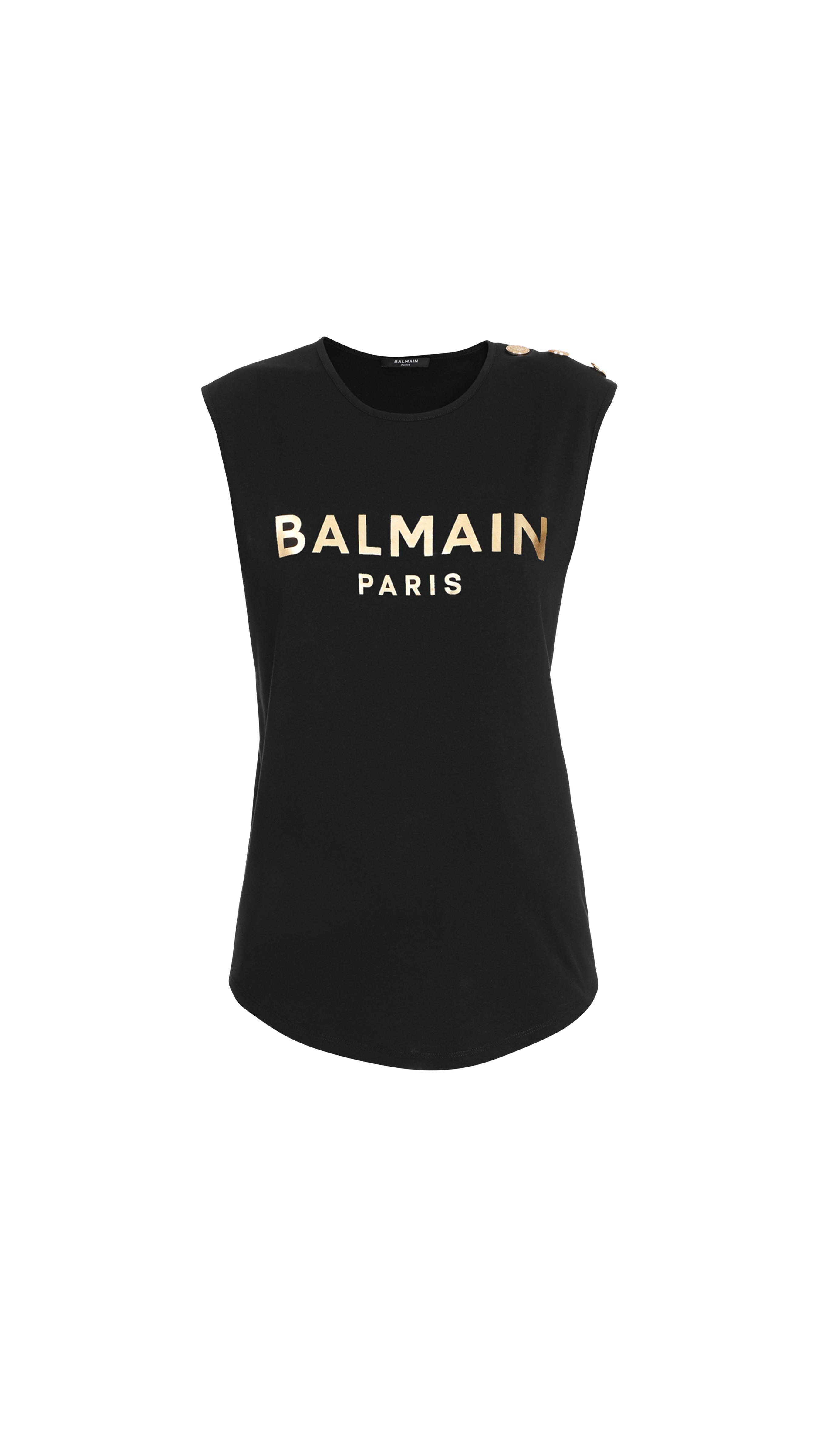 Cotton T-Shirt with Balmain Logo Print - Gold / Black