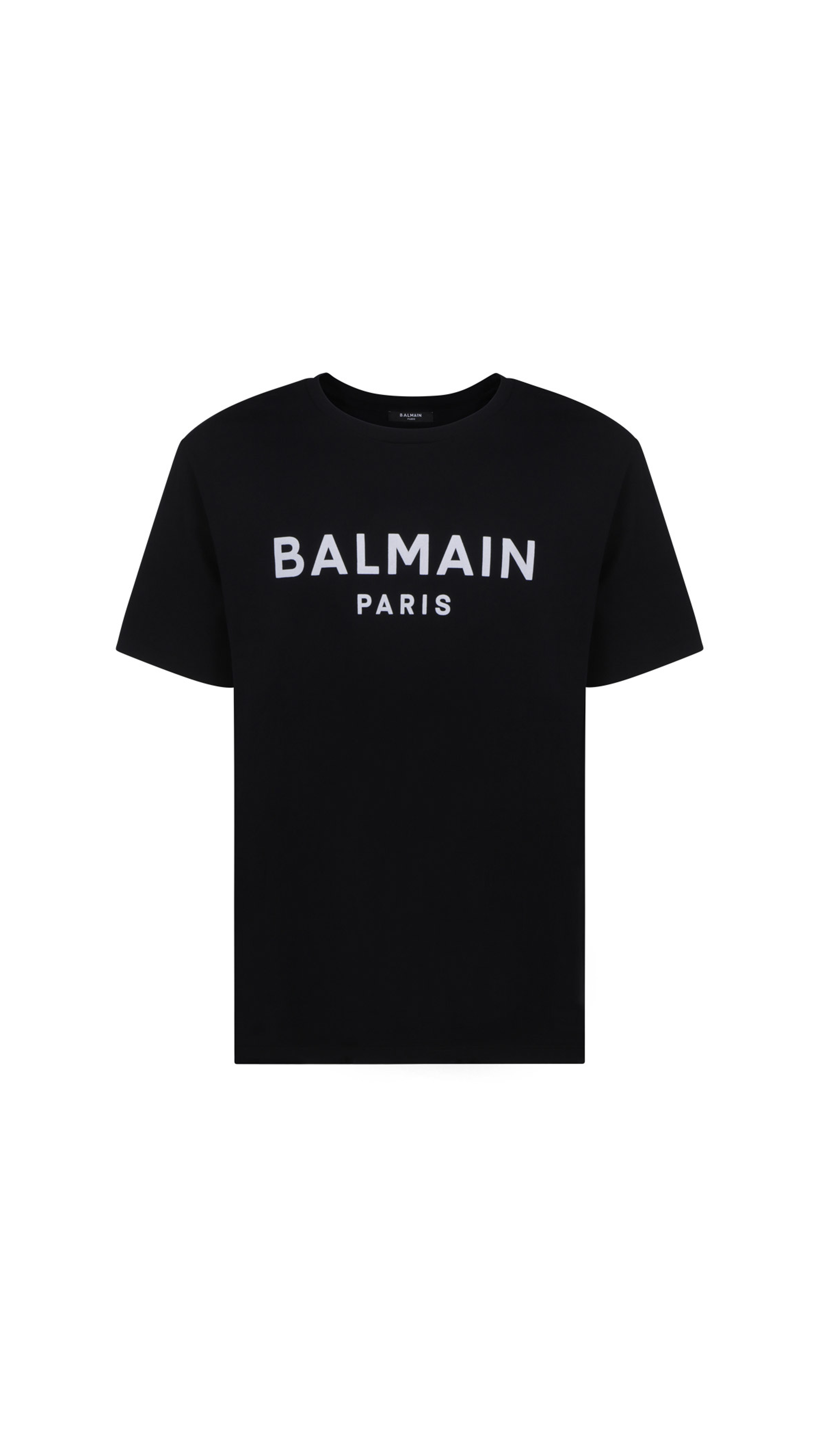 Cotton T-Shirt with Balmain Paris Logo Print - Black.