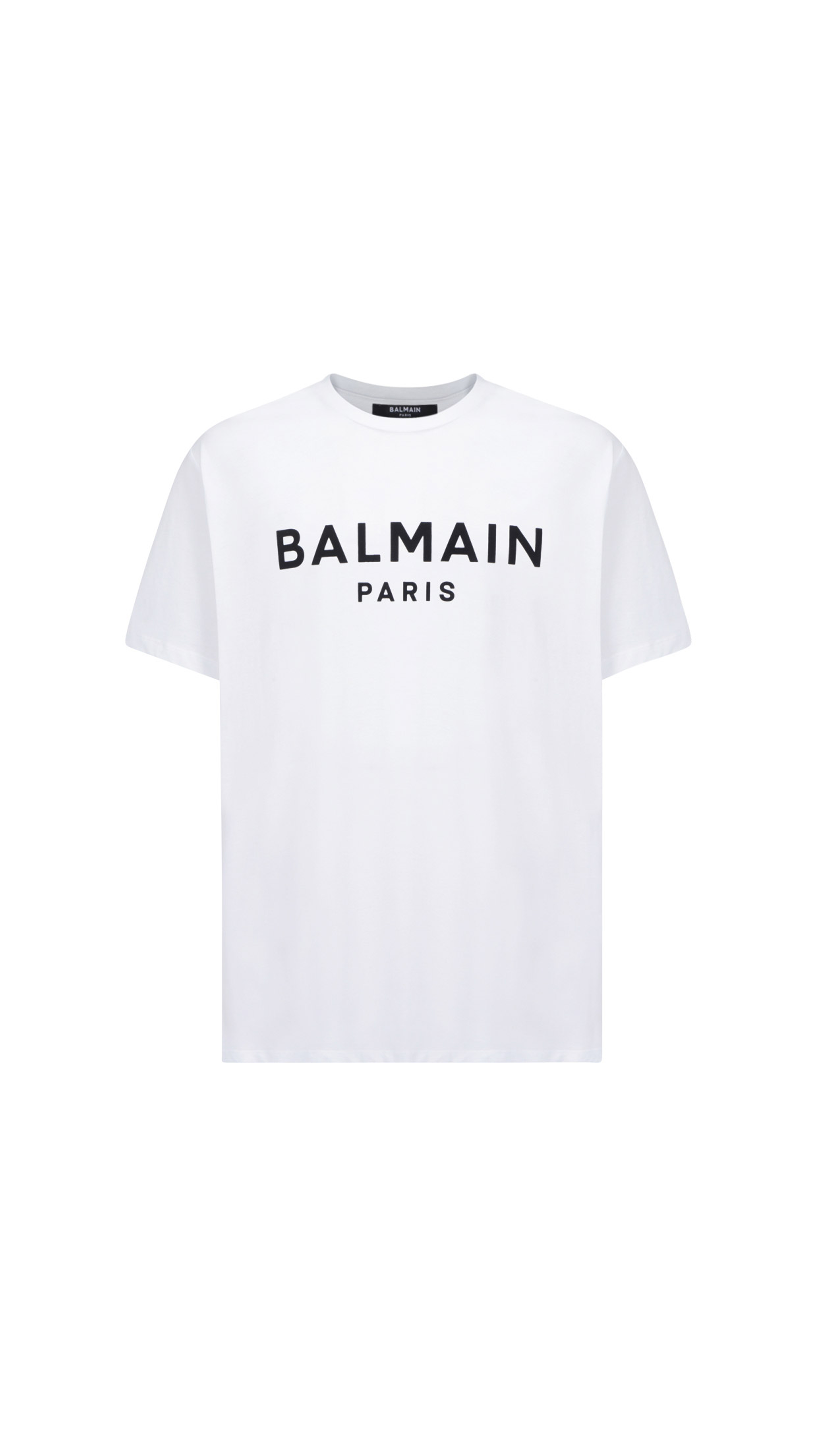 Cotton T-Shirt with Balmain Paris Logo Print - White.