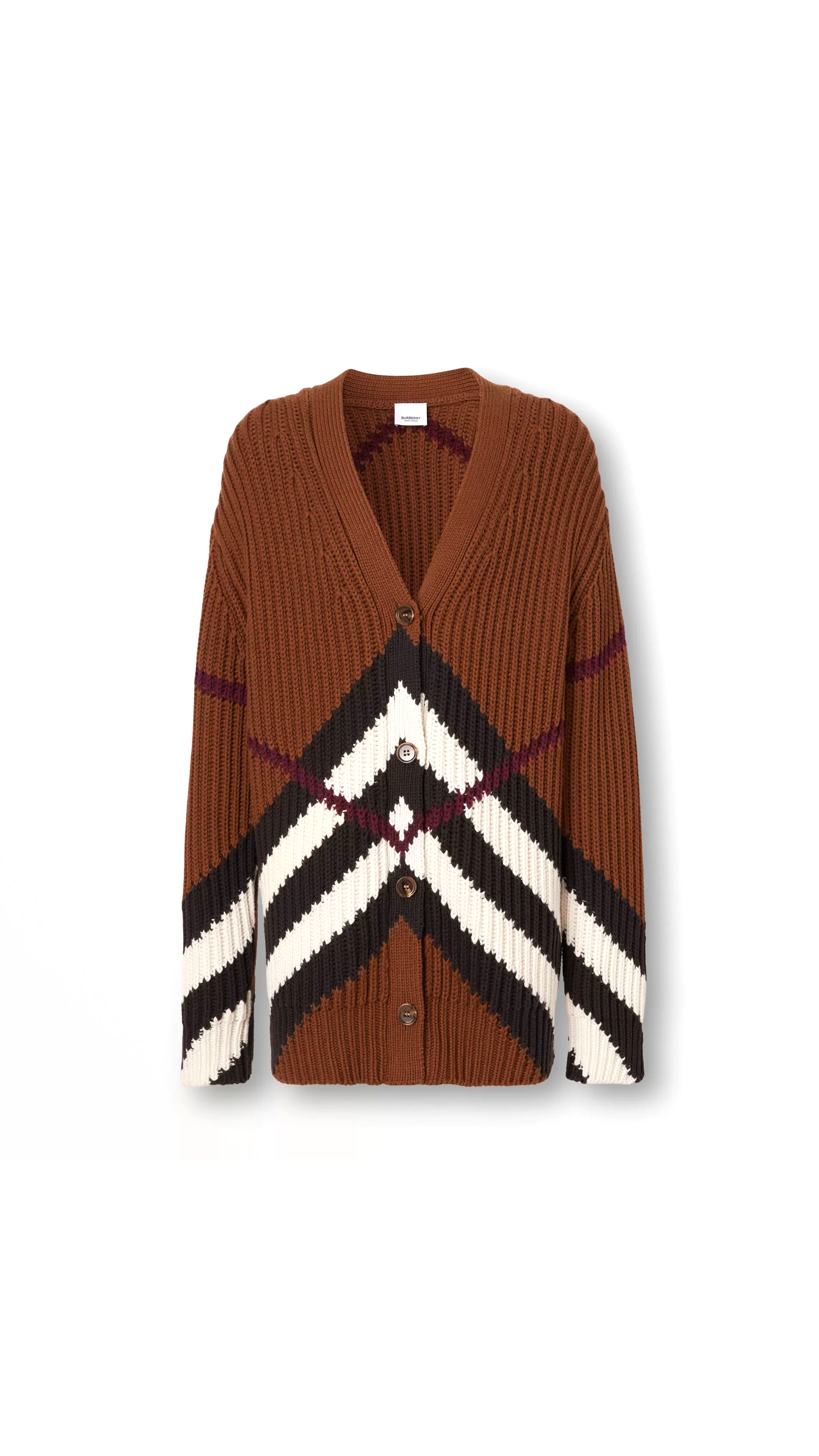 Chevron Check Cashmere Cotton Cardigan - Dark Birch Brown