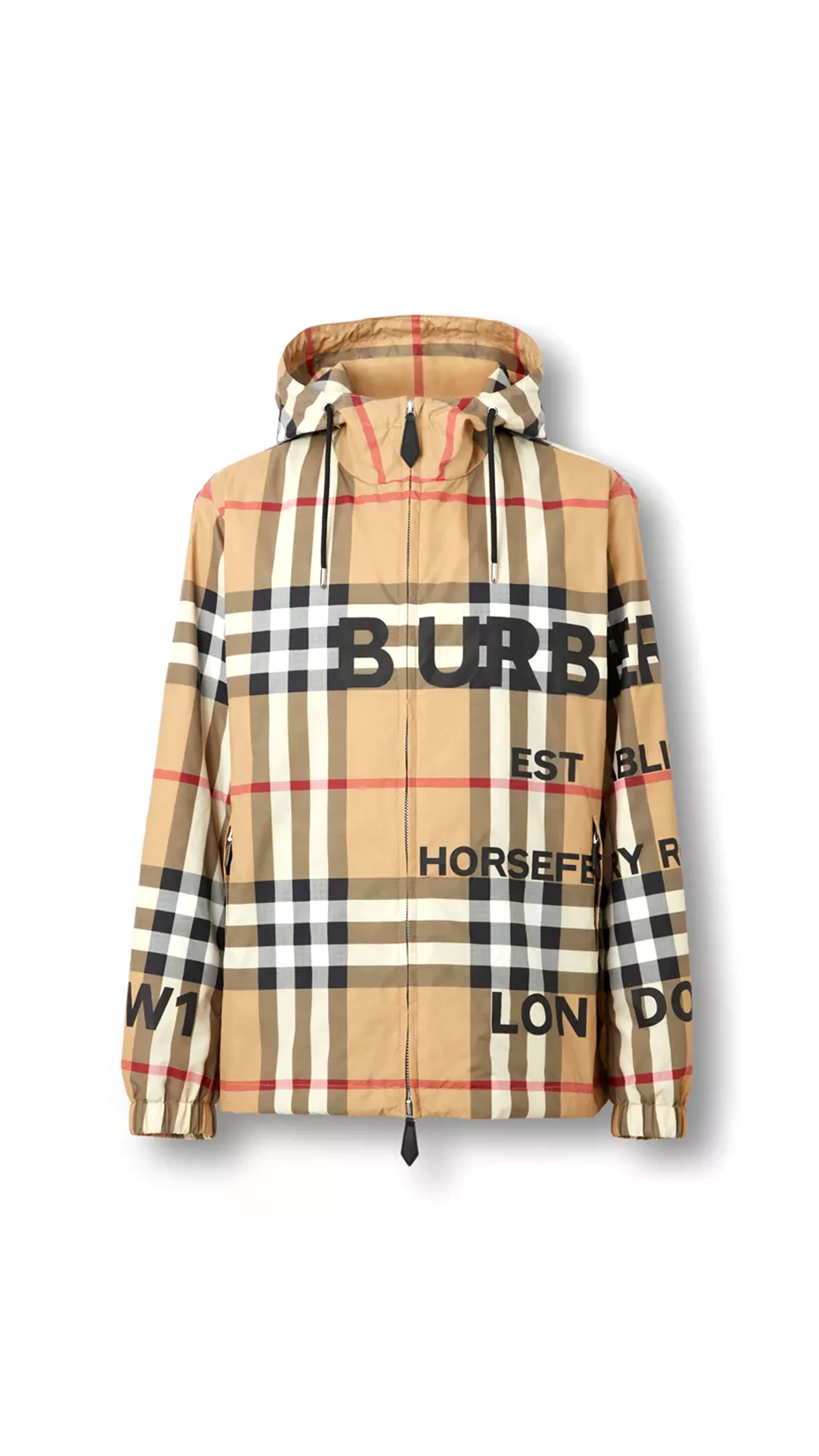 Horseferry Print Check Nylon Hooded Jacket - Archive Beige.