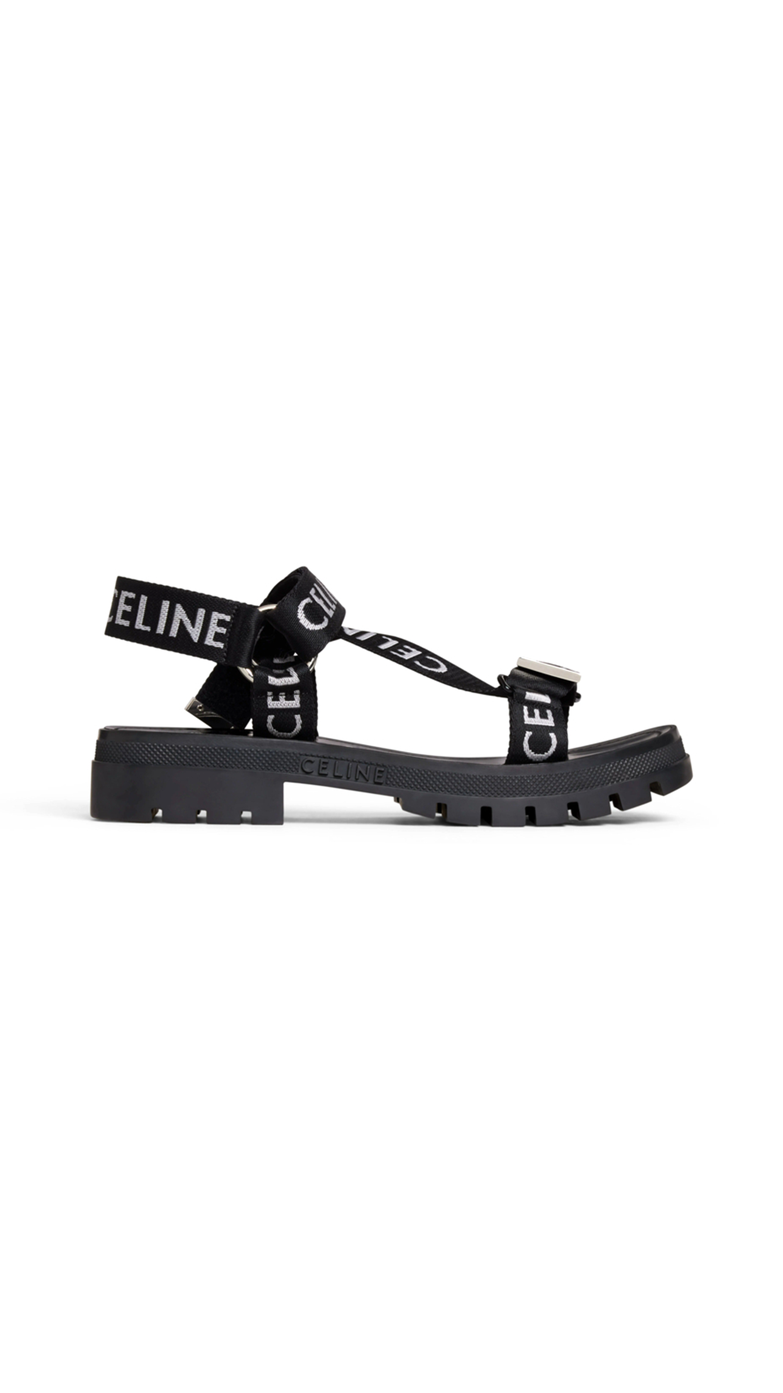 Leo Strappy Sandal In "Celine" Jacquard Nylon - Black / White