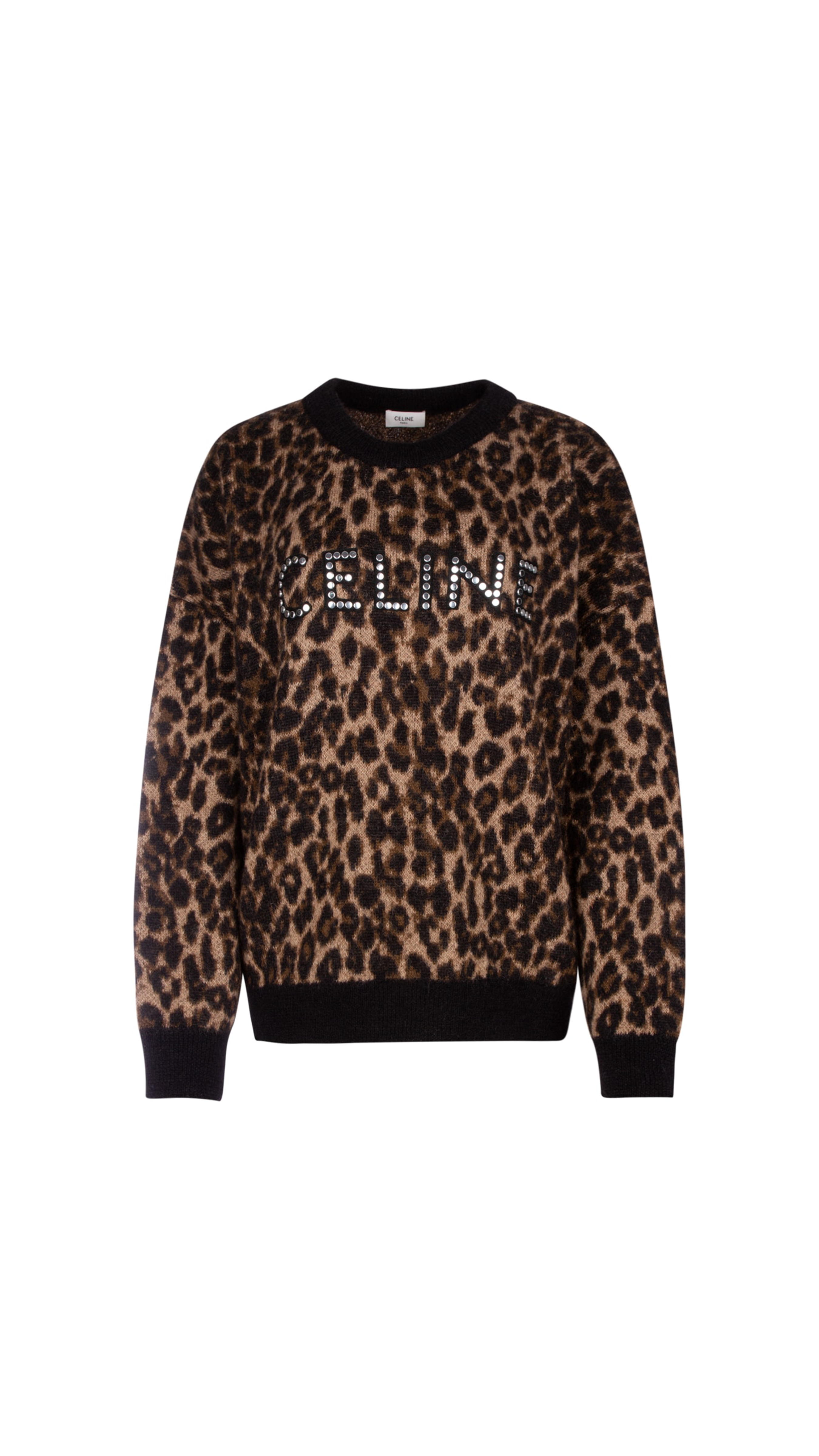 Celine Boxy Sweater With Studs In Mohair - Leopard